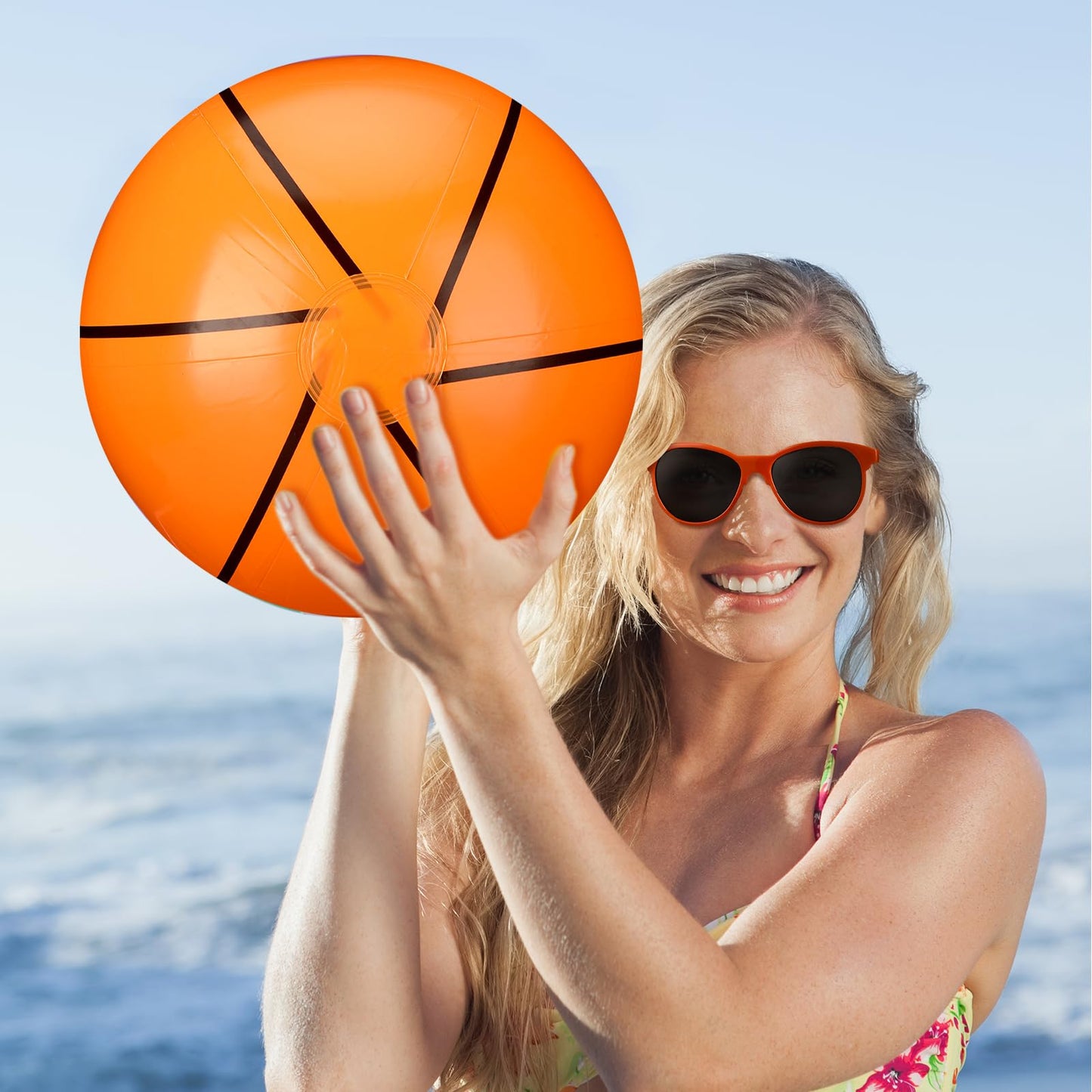 JolliLudo 48 Pcs Basketball Beach Balls & Sunglasses – 12-Inch Inflatable Pool Party Favors