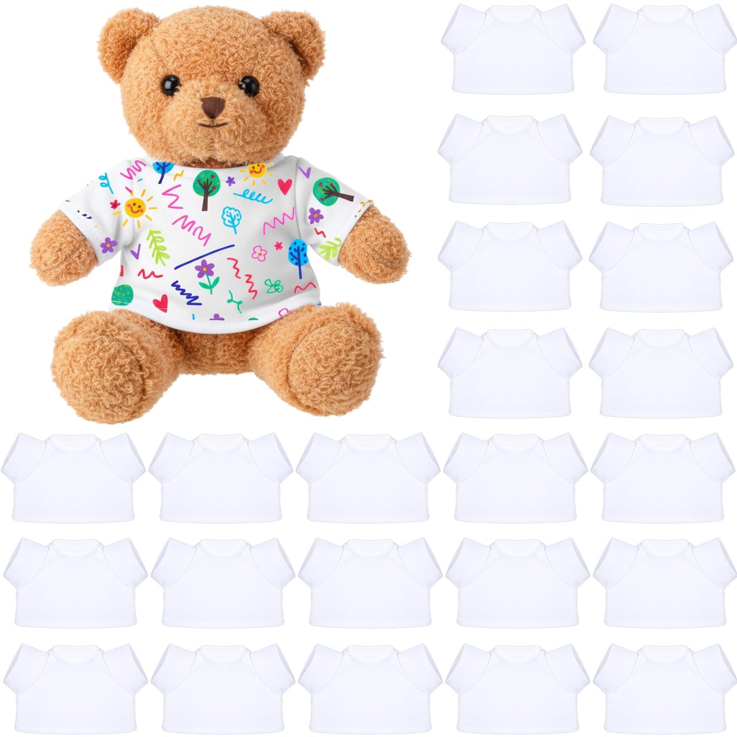 JolliLudo 24 Pcs DIY Teddy Bear Shirts – White Blank Clothing for 14-16 Inch Plush Bears