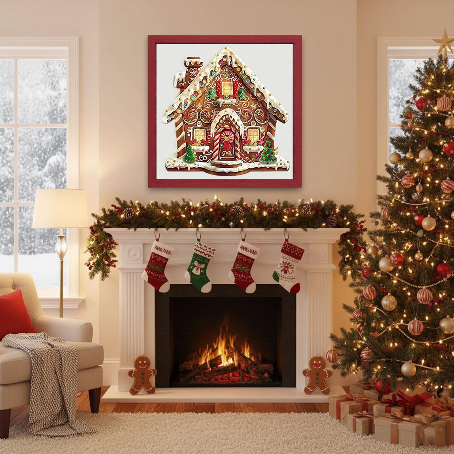 Jollitot Wooden Gingerbread House Puzzle — 185-Piece Holiday Shaped Jigsaw for Adults, Wall Decor 11.5x11 in
