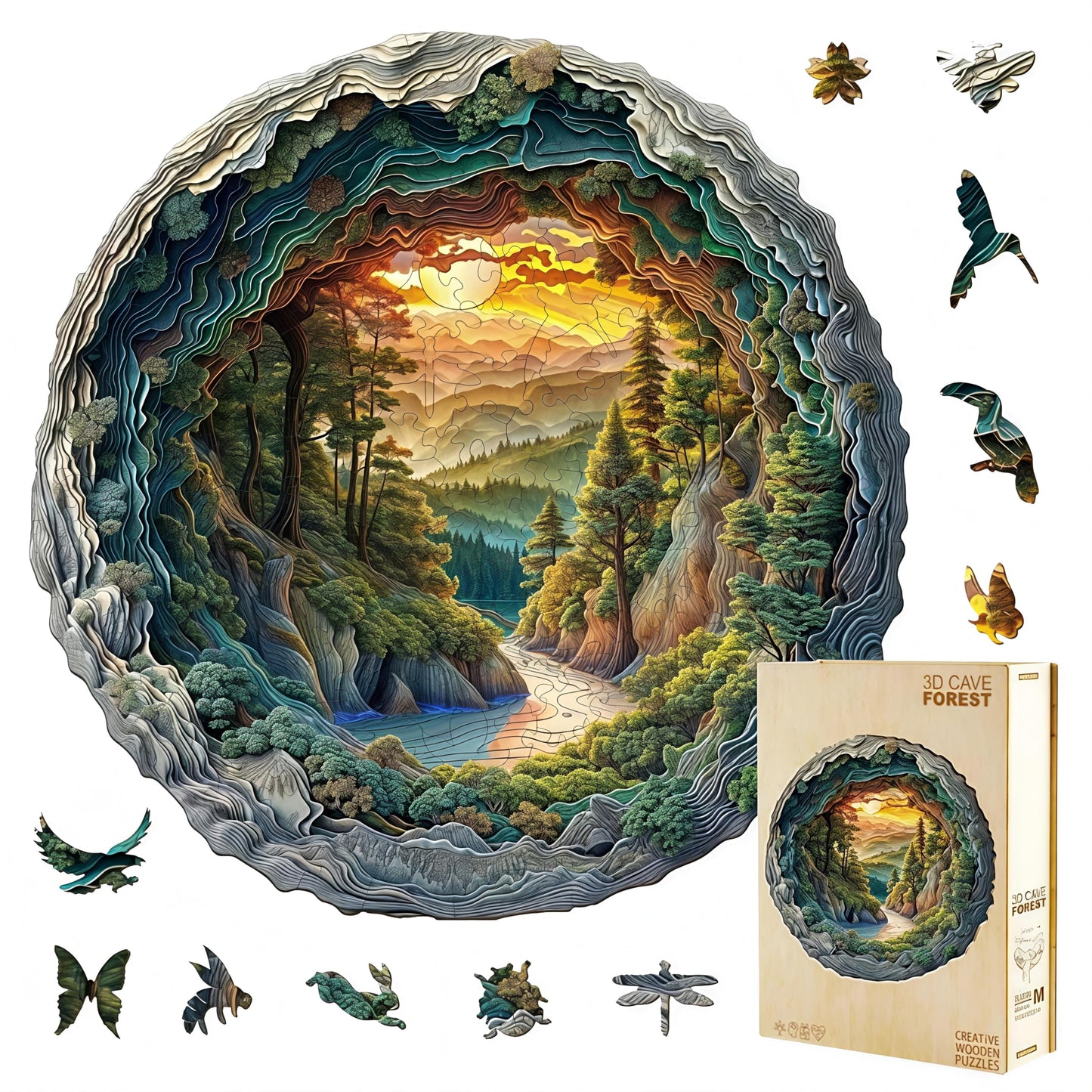Jollitot 3D Cave Forest Puzzle, 300 Pieces – Premium Basswood (13.4x13.3in)