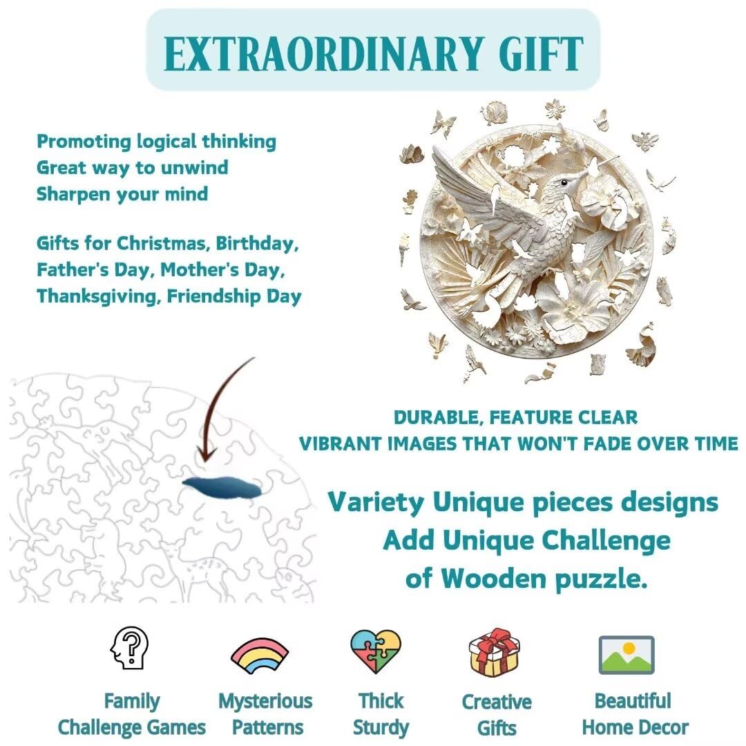 Jollitot 3D Hummingbird Puzzle – 200 Pieces, Wooden 11.4x11.4 in | Gift-Ready