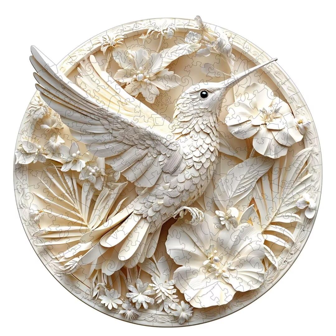 Jollitot 3D Hummingbird Puzzle – 200 Pieces, Wooden 11.4x11.4 in | Gift-Ready