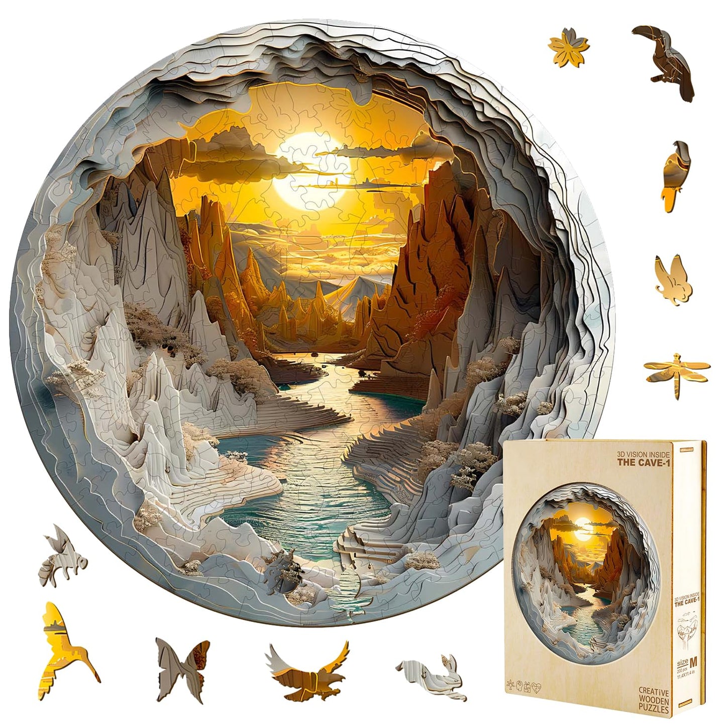 Jollitot 3D Vision Mountain Range Sunrise Puzzle – 300 Pieces, 13.4x13.3in | Adults Gift