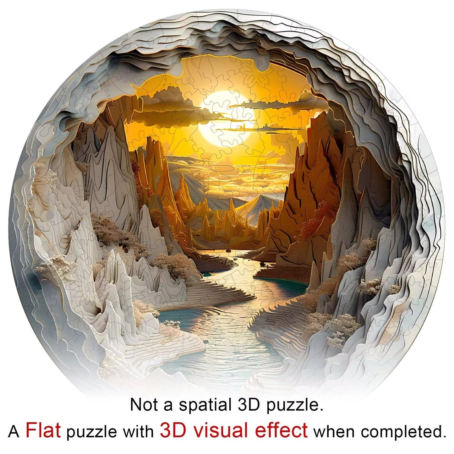 Jollitot 3D Vision Mountain Range Sunrise Puzzle – 300 Pieces, 13.4x13.3in | Adults Gift