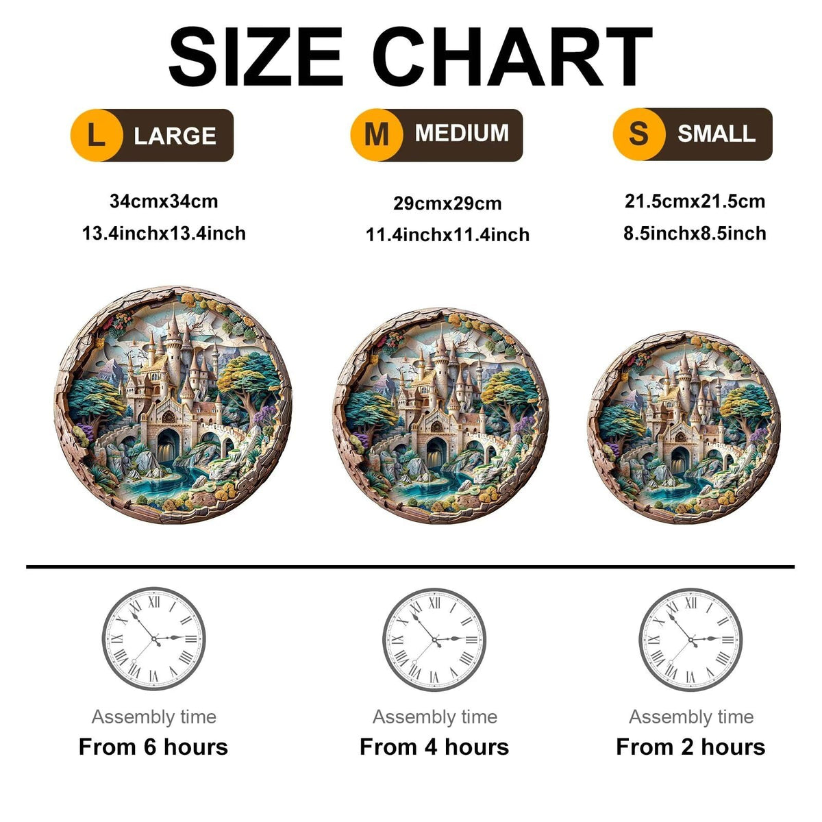Jollitot Wooden Round Castle Puzzle – 300-Piece 3D Fantasy Jigsaw, Wall Art (13.4x13.4in)