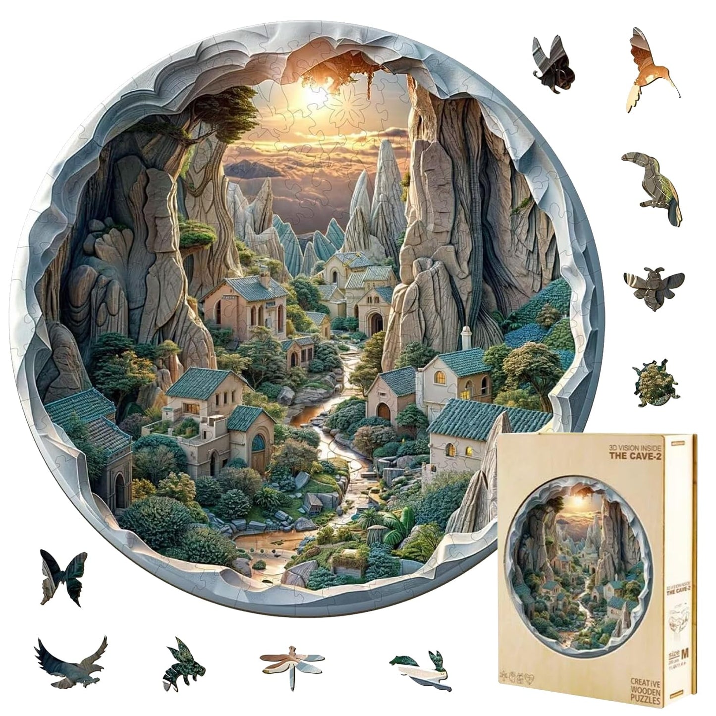 Jollitot 3D Cave Forest Puzzle — 200 Pieces, Wooden Animal-Shaped Jigsaw, 11.4x11.3in