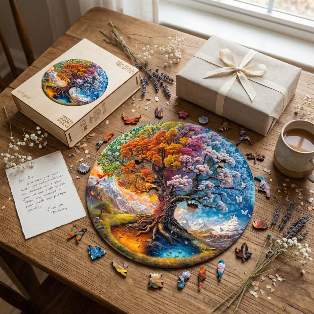 Jollitot Wooden 300-Piece Tree of Life Puzzle for Adults – Four Seasons