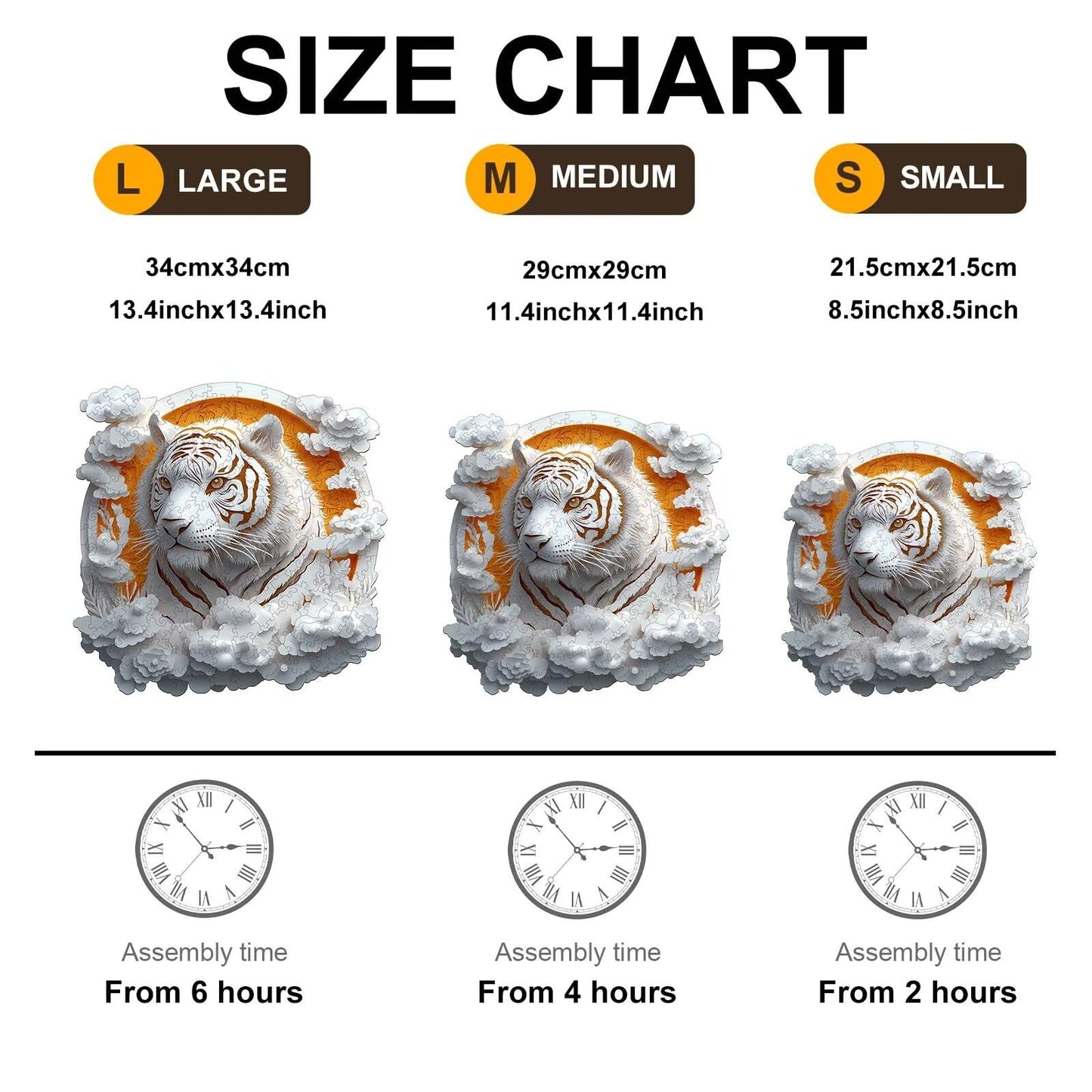 Jollitot White Tiger 3D Wooden Puzzle - 300 Pieces, Irregular Paper-Cut Art