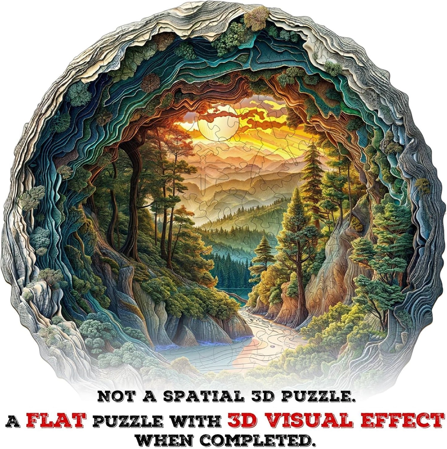 Jollitot Round 3D Cave Forest Wooden Puzzle – 200 Pieces | Wall Art Gift (11.4in)