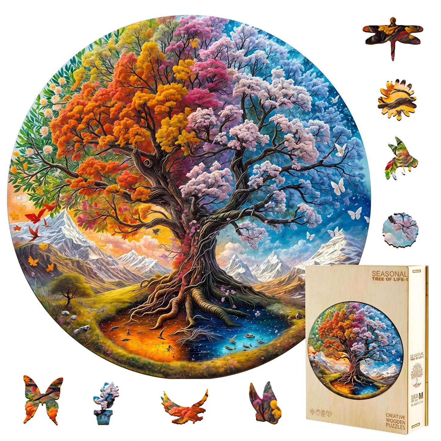 Jollitot Wooden 300-Piece Tree of Life Puzzle for Adults – Four Seasons