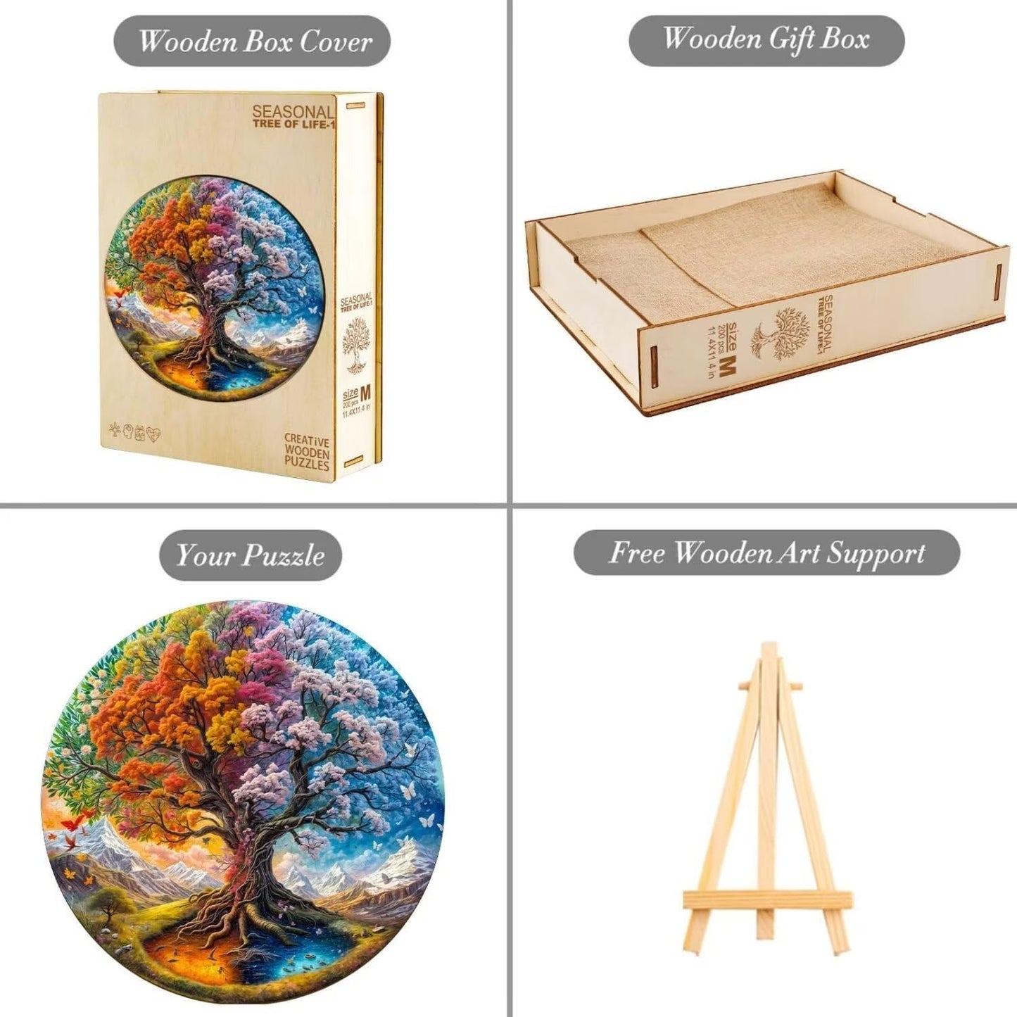 Jollitot Wooden Puzzles for Adults – Round 100-Piece Tree of Life Seasonal Mandala | Unique Animal Shapes
