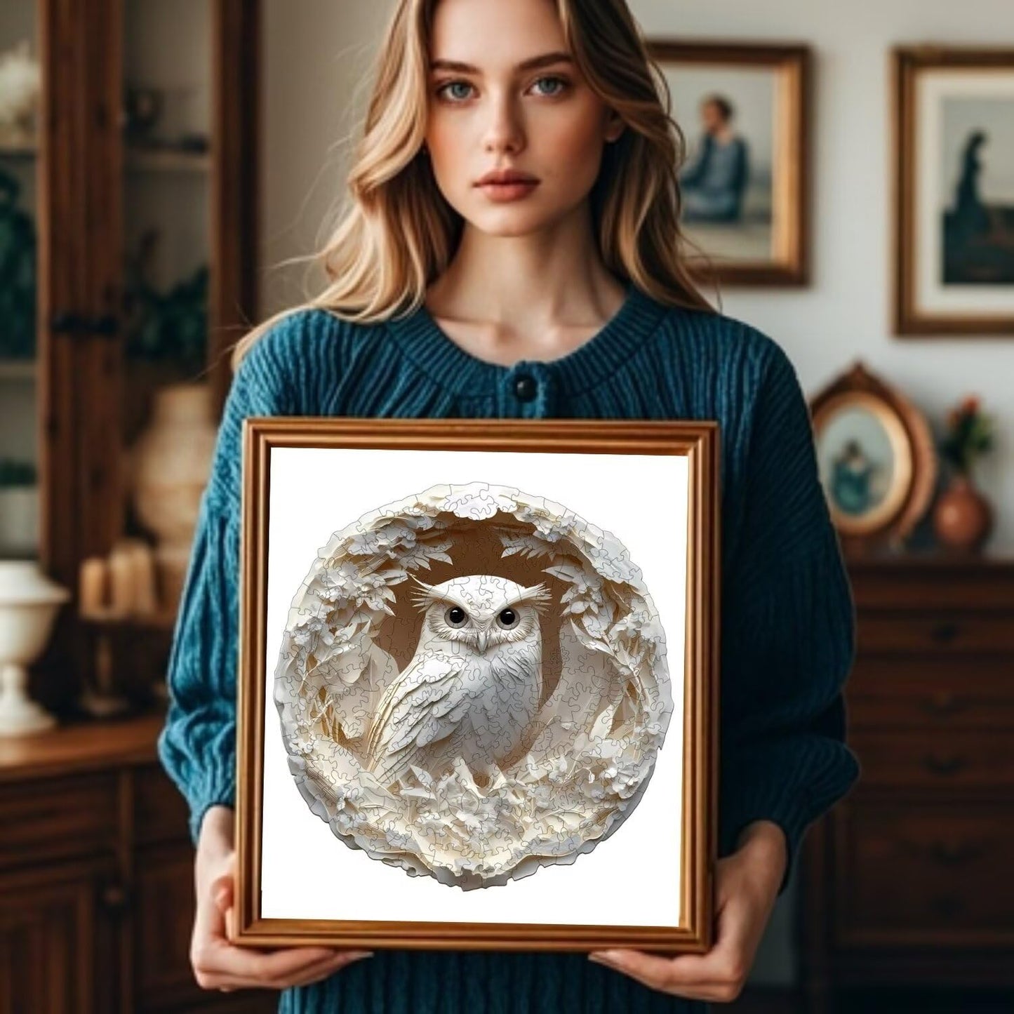 Jollitot Wooden Owl Puzzle 200-Piece — 3D Carved Animal Jigsaw, 11.4x11.3in
