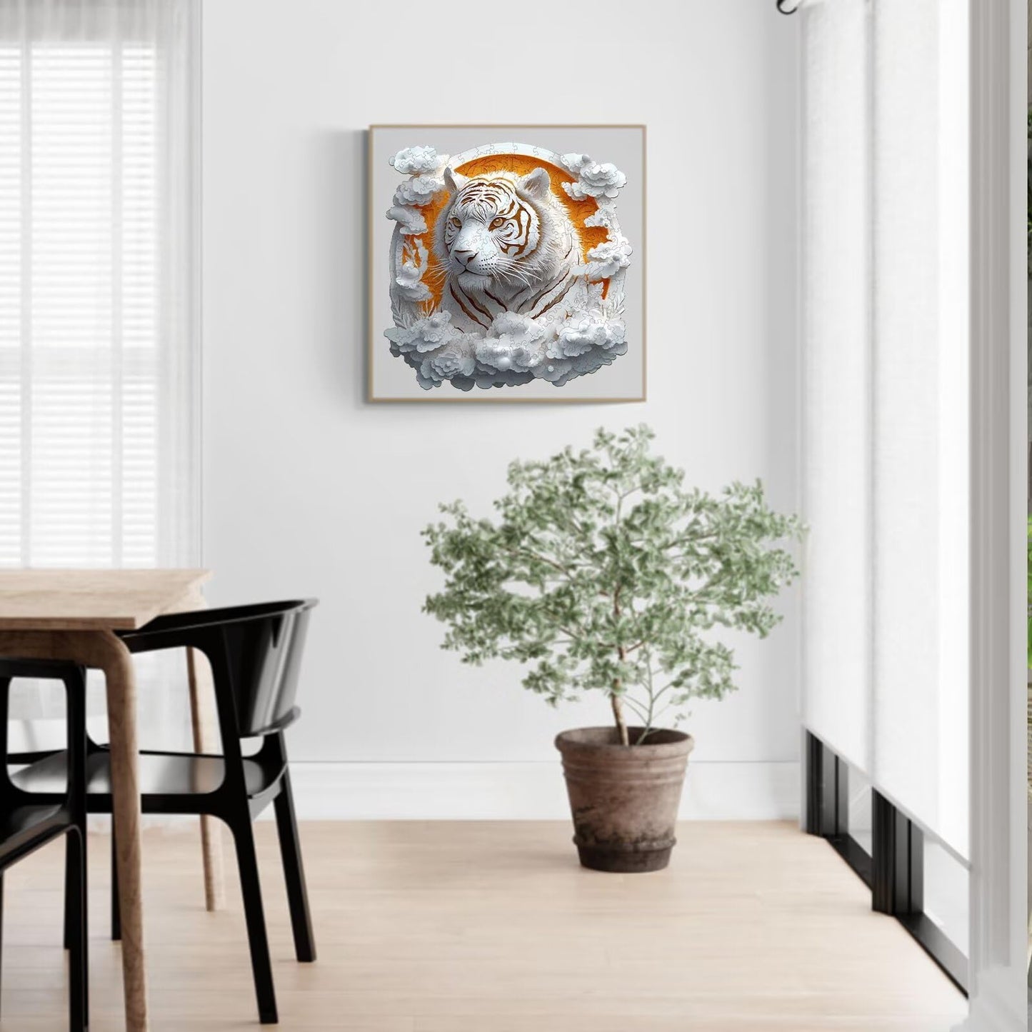 Jollitot White Tiger 3D Wooden Puzzle - 300 Pieces, Irregular Paper-Cut Art