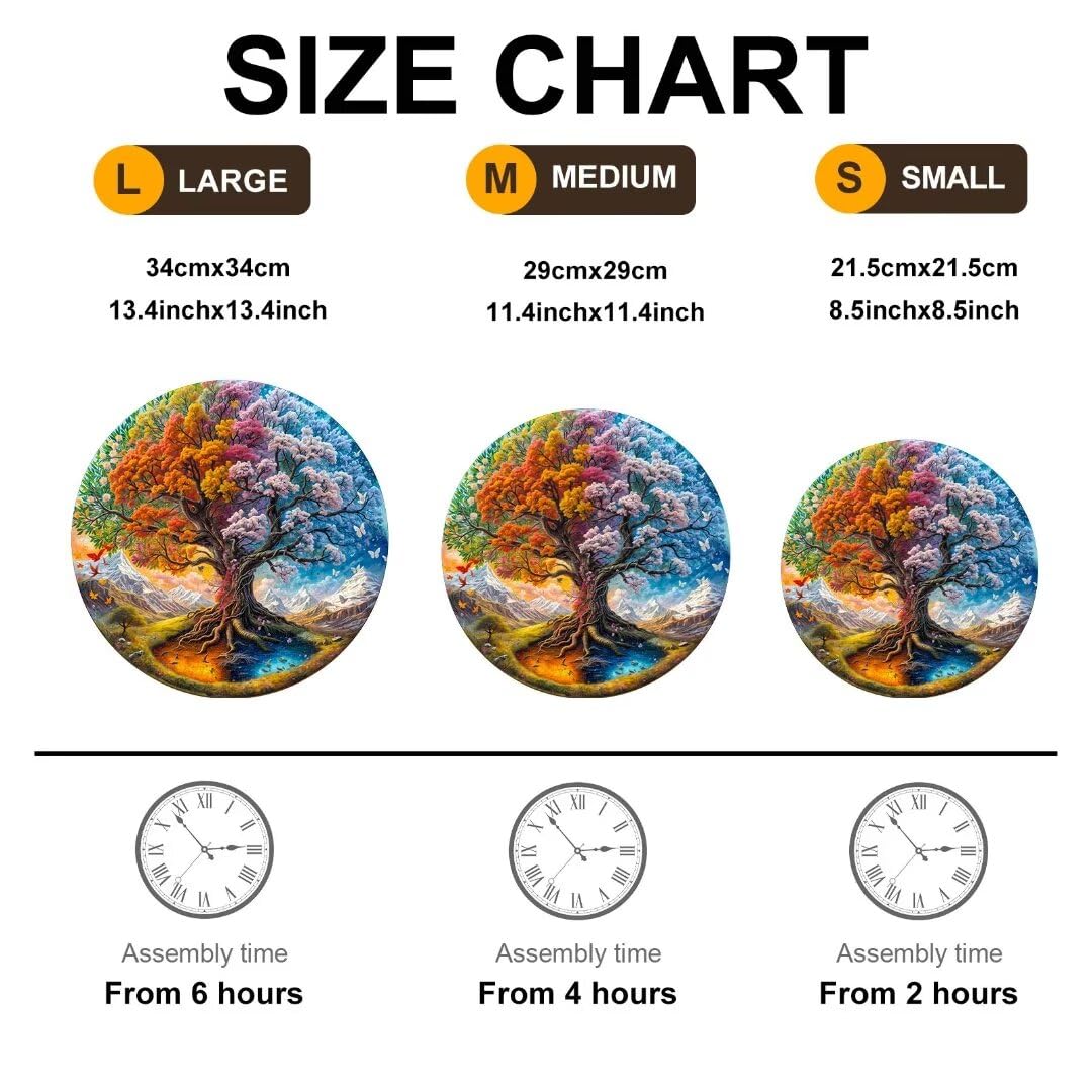 Jollitot Wooden Puzzles for Adults – Round 100-Piece Tree of Life Seasonal Mandala | Unique Animal Shapes