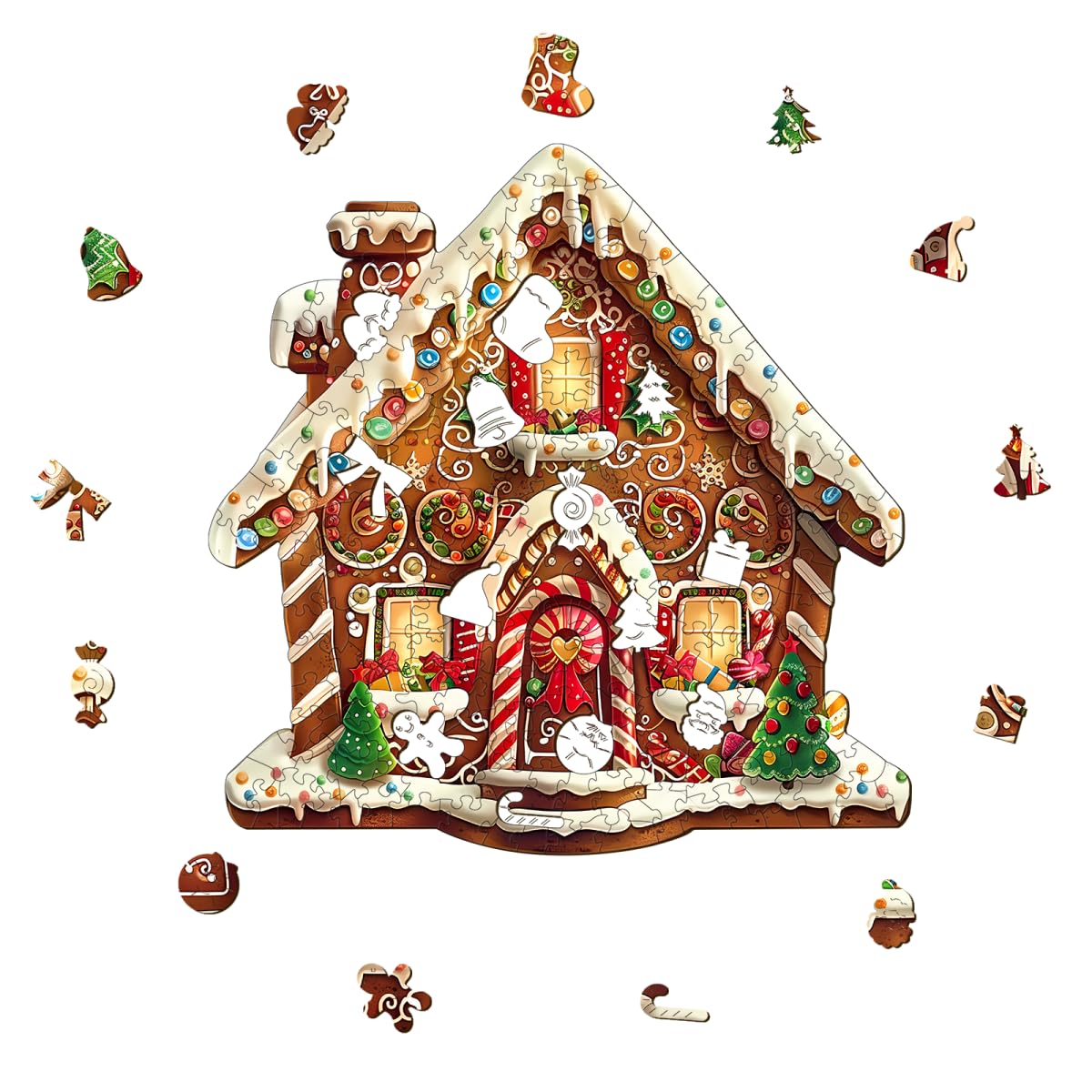 Jollitot Wooden Christmas Puzzle – Gingerbread House 250 Pieces, 13.4x13.2in | Premium Wooden Jigsaw