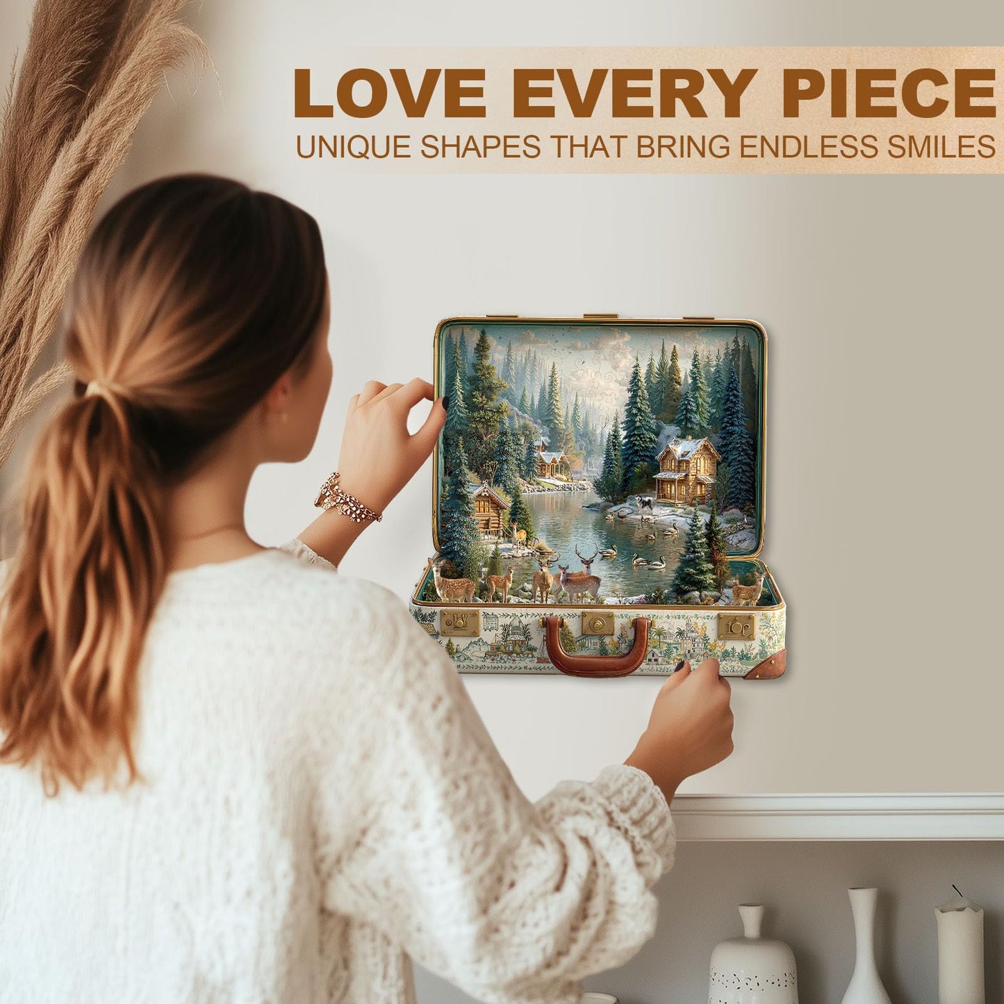 Jollitot Suitcase Scenery Nordic Forest Puzzle – 200 Pieces, Wooden, 11.4 x 11 in