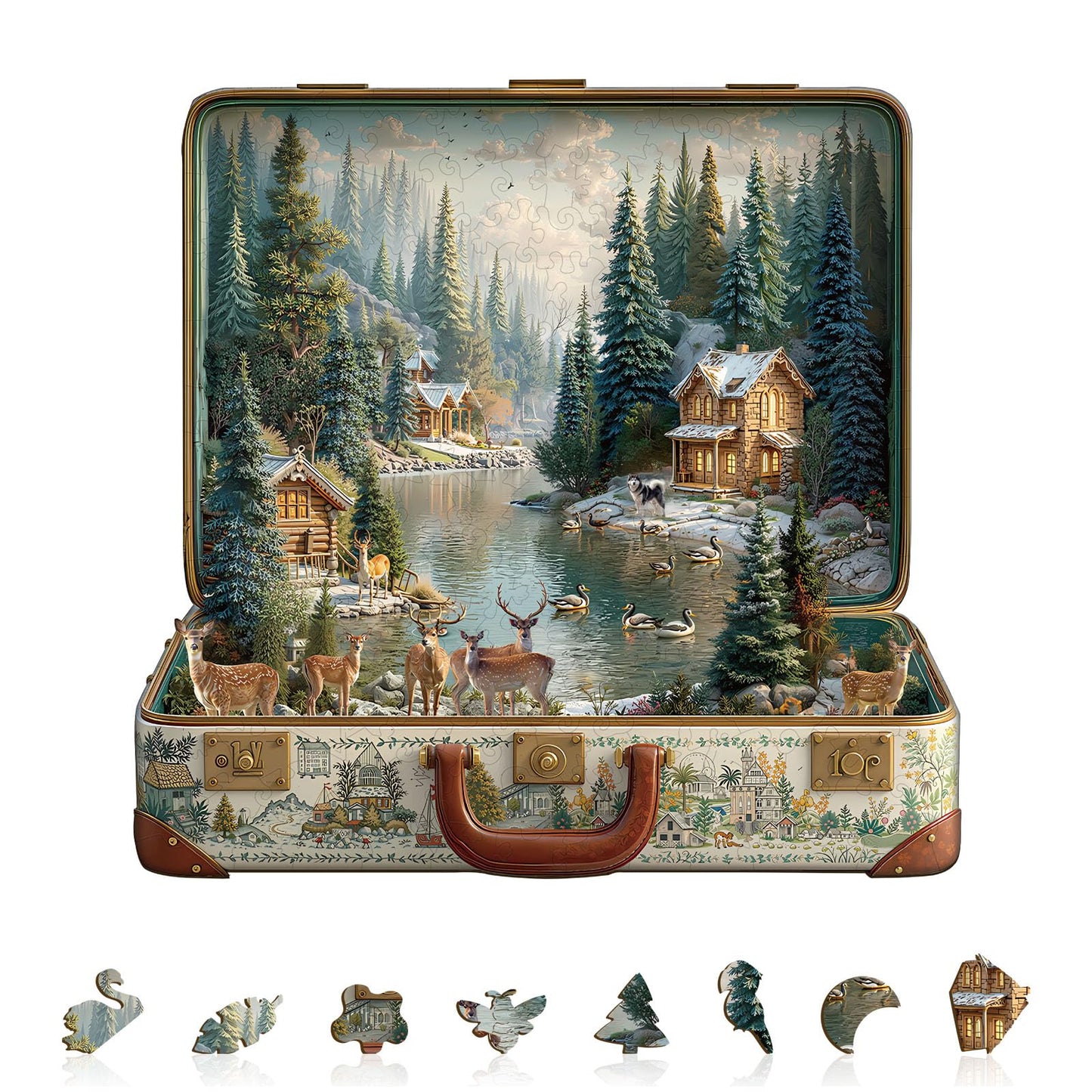 Jollitot Suitcase Scenery Nordic Forest Puzzle – 200 Pieces, Wooden, 11.4 x 11 in