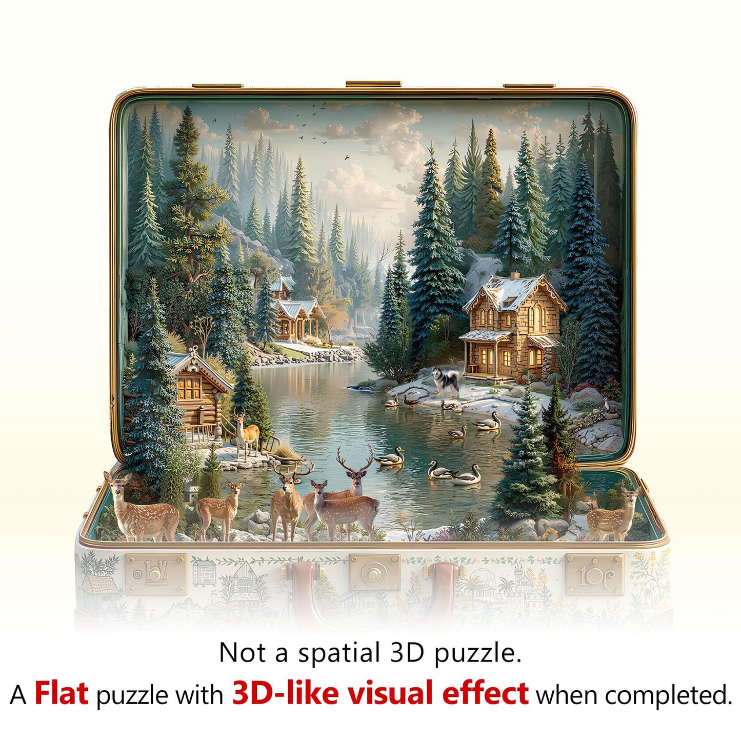 Jollitot Suitcase Scenery Nordic Forest Puzzle – 200 Pieces, Wooden, 11.4 x 11 in