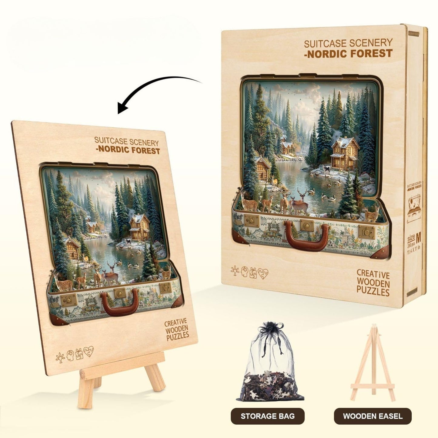 Jollitot Suitcase Scenery Nordic Forest Puzzle – 200 Pieces, Wooden, 11.4 x 11 in