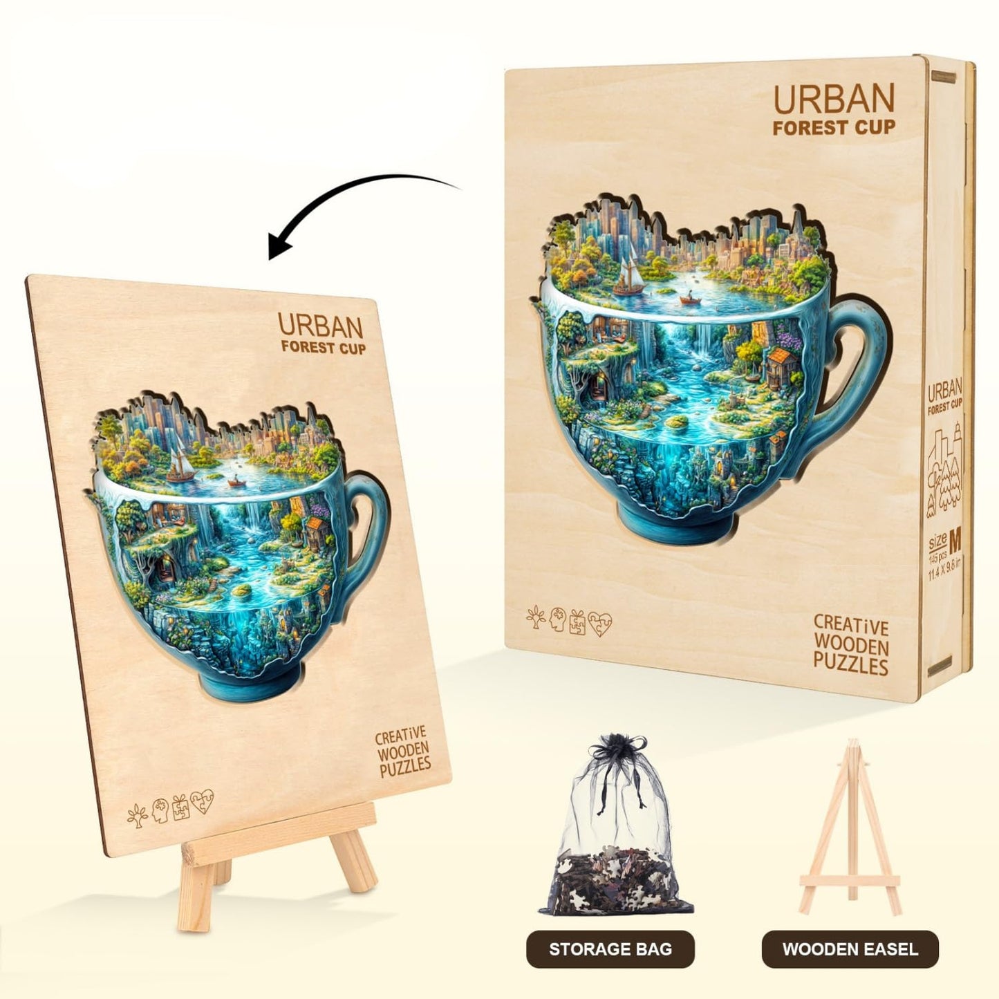 Jollitot Wooden Puzzles for Adults — Urban Forest Cup 195 Pieces, 13.4 x 11.4 in, Unique Animal-Shaped Jigsaw