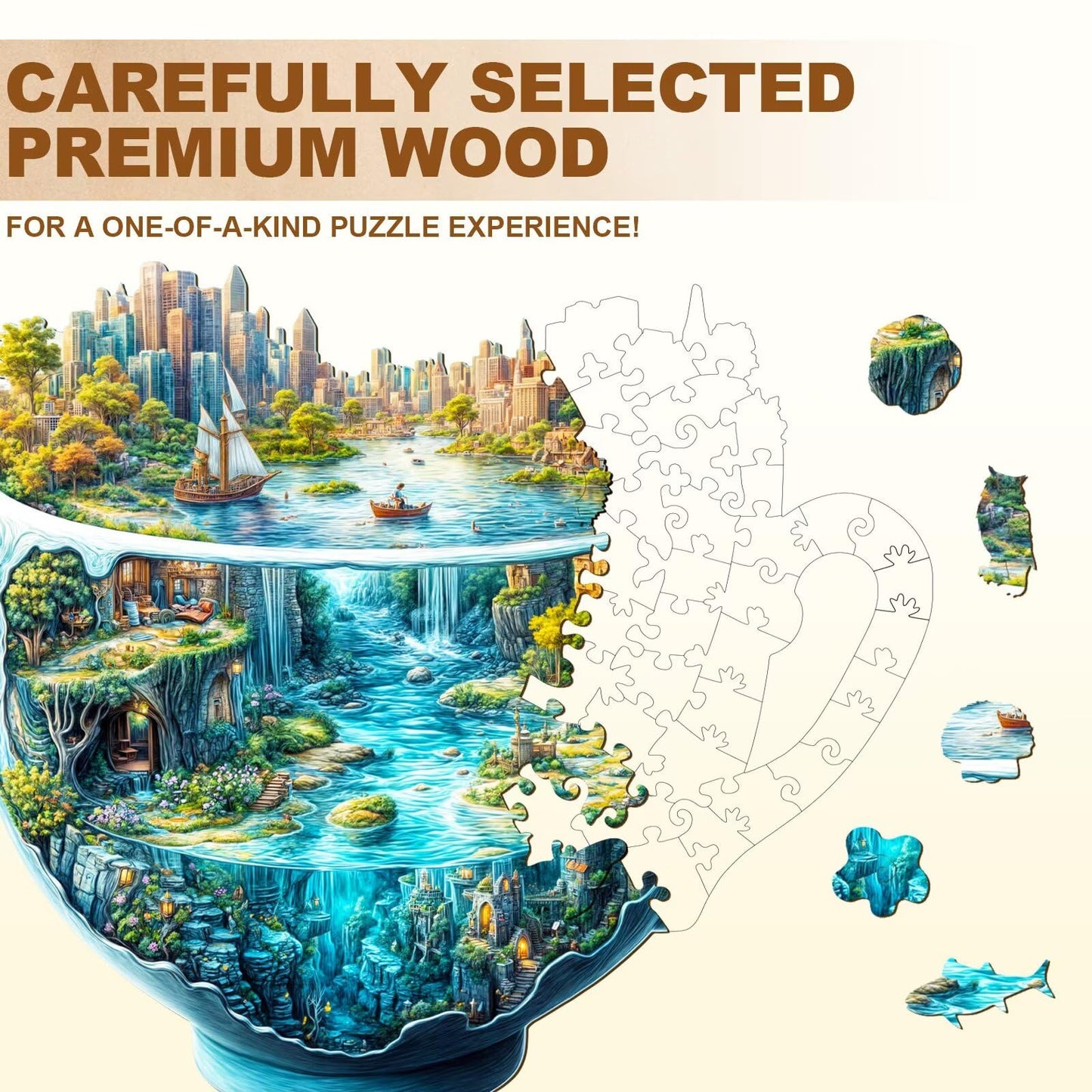 Jollitot Wooden Puzzles for Adults — Urban Forest Cup 195 Pieces, 13.4 x 11.4 in, Unique Animal-Shaped Jigsaw