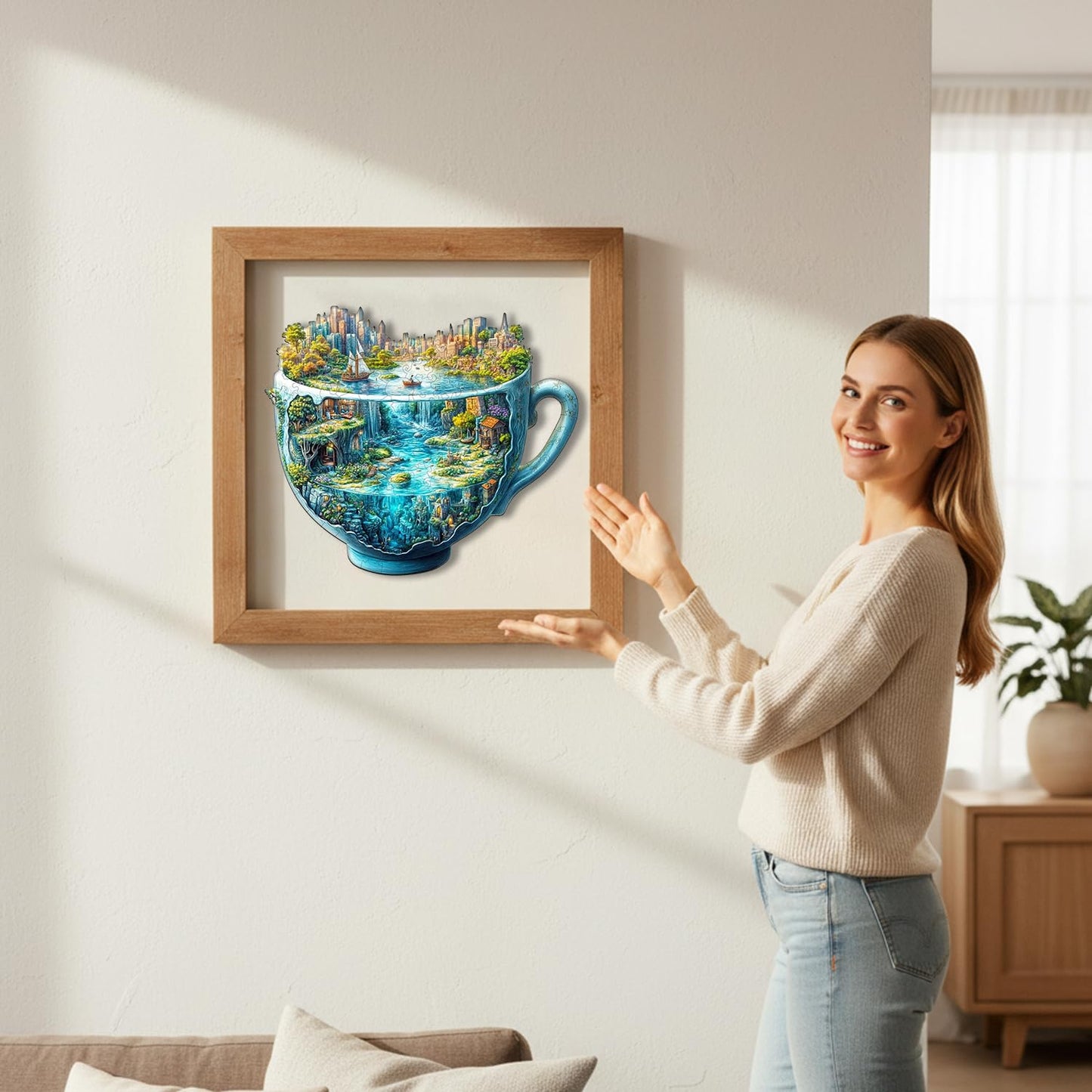 Jollitot Wooden Puzzles for Adults — Urban Forest Cup 195 Pieces, 13.4 x 11.4 in, Unique Animal-Shaped Jigsaw