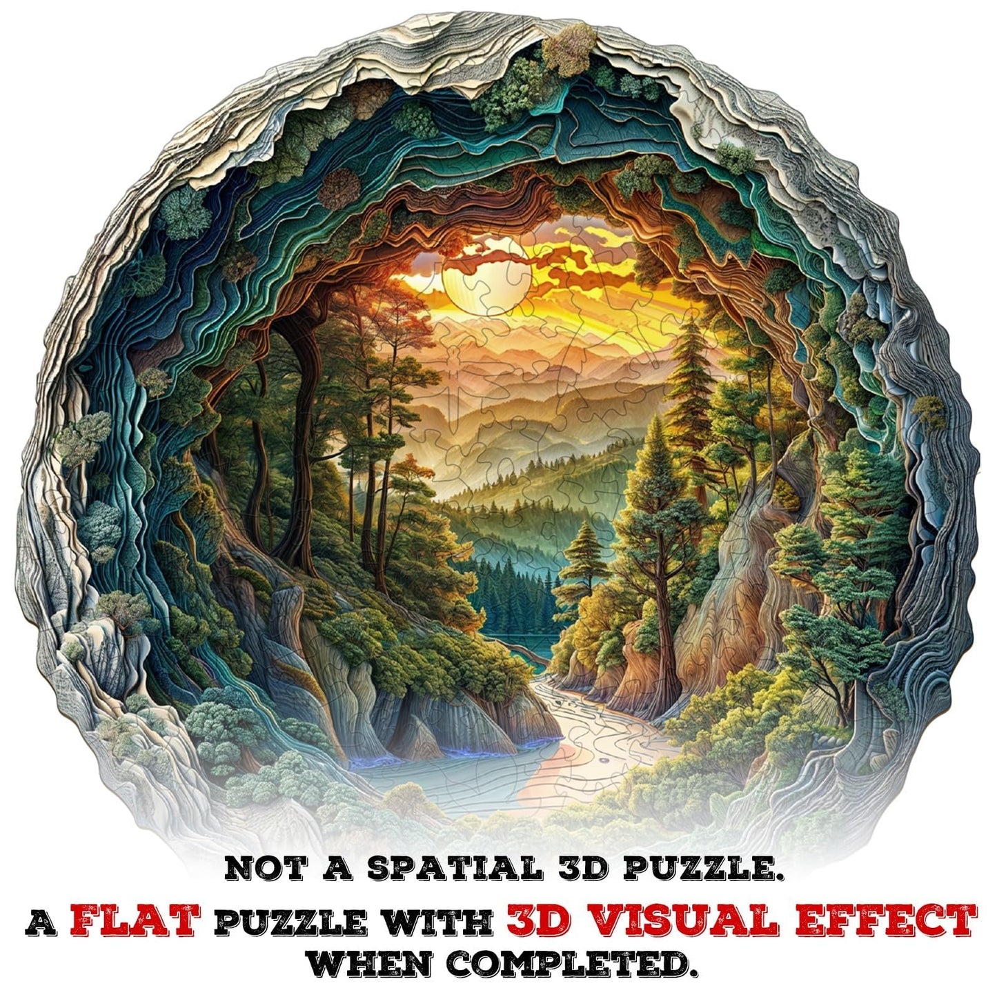Jollitot Round 3D Cave Forest Wooden Puzzle – 200 Pieces | Wall Art Gift (11.4in)