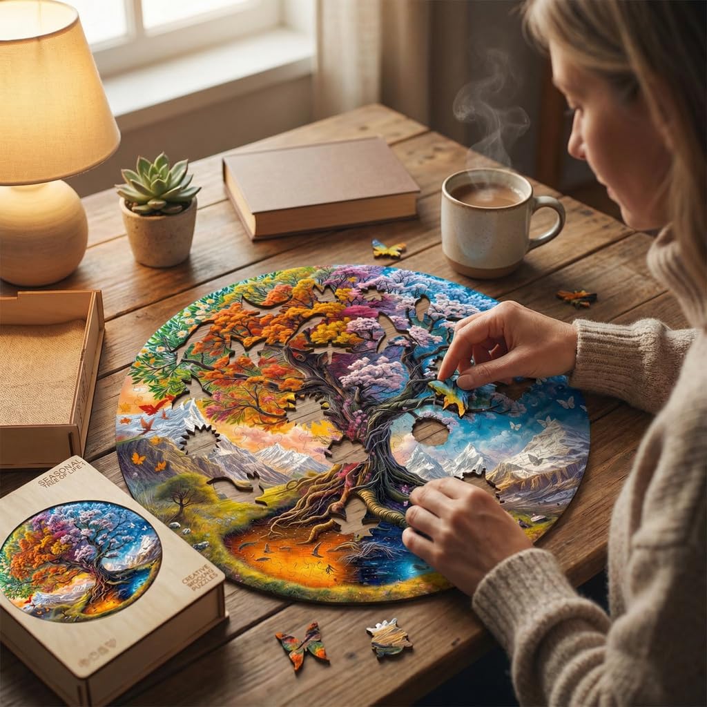 Jollitot Wooden 300-Piece Tree of Life Puzzle for Adults – Four Seasons