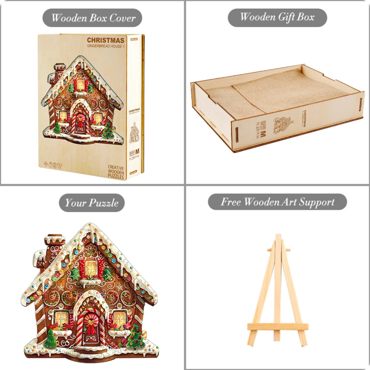Jollitot Wooden Christmas Puzzle – Gingerbread House 250 Pieces, 13.4x13.2in | Premium Wooden Jigsaw