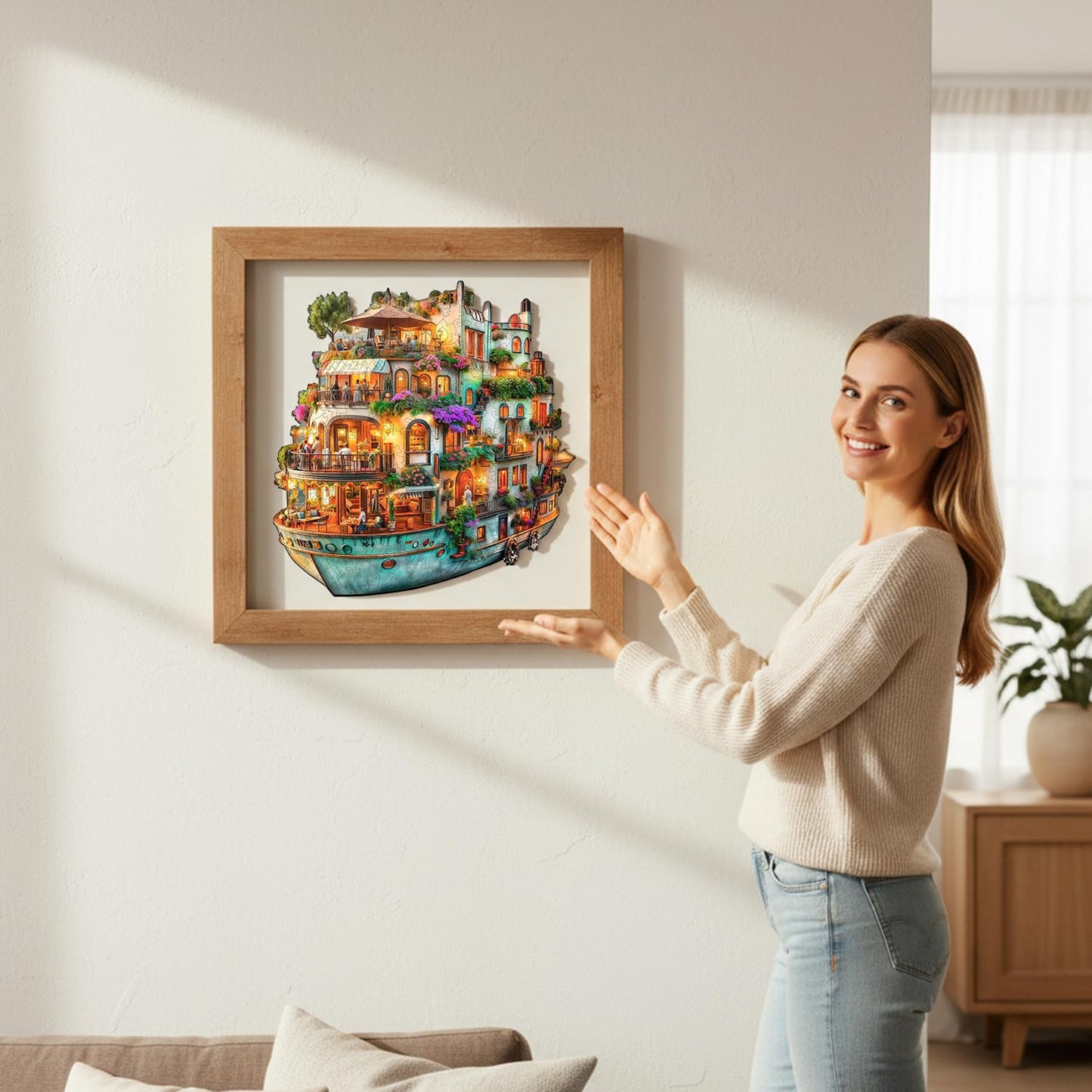 Jollitot Voyage Garden Ship Puzzles – 260-Piece Wooden Jigsaw for Adults, Unique Animal Shapes