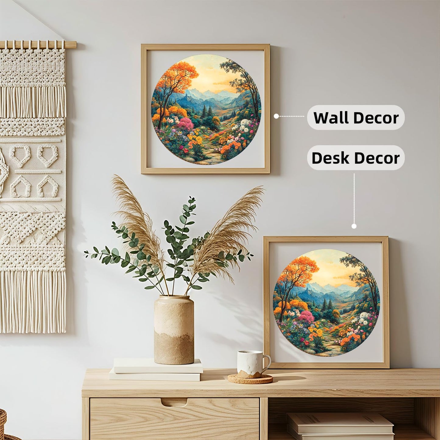 Jollitot Round 300-Piece Wooden Puzzle – Mountain Landscape, Irregular Laser-Cut, 13.4in Wall Decor