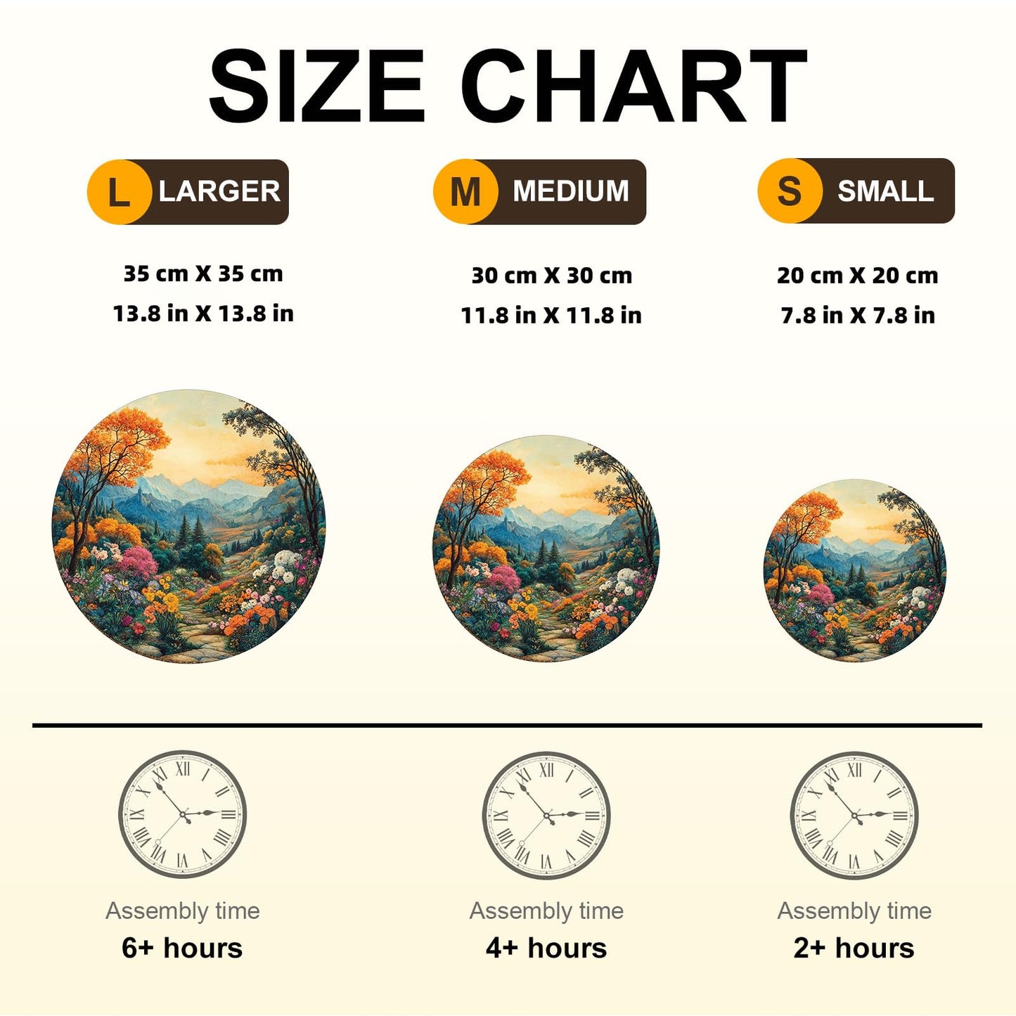 Jollitot Round 300-Piece Wooden Puzzle – Mountain Landscape, Irregular Laser-Cut, 13.4in Wall Decor