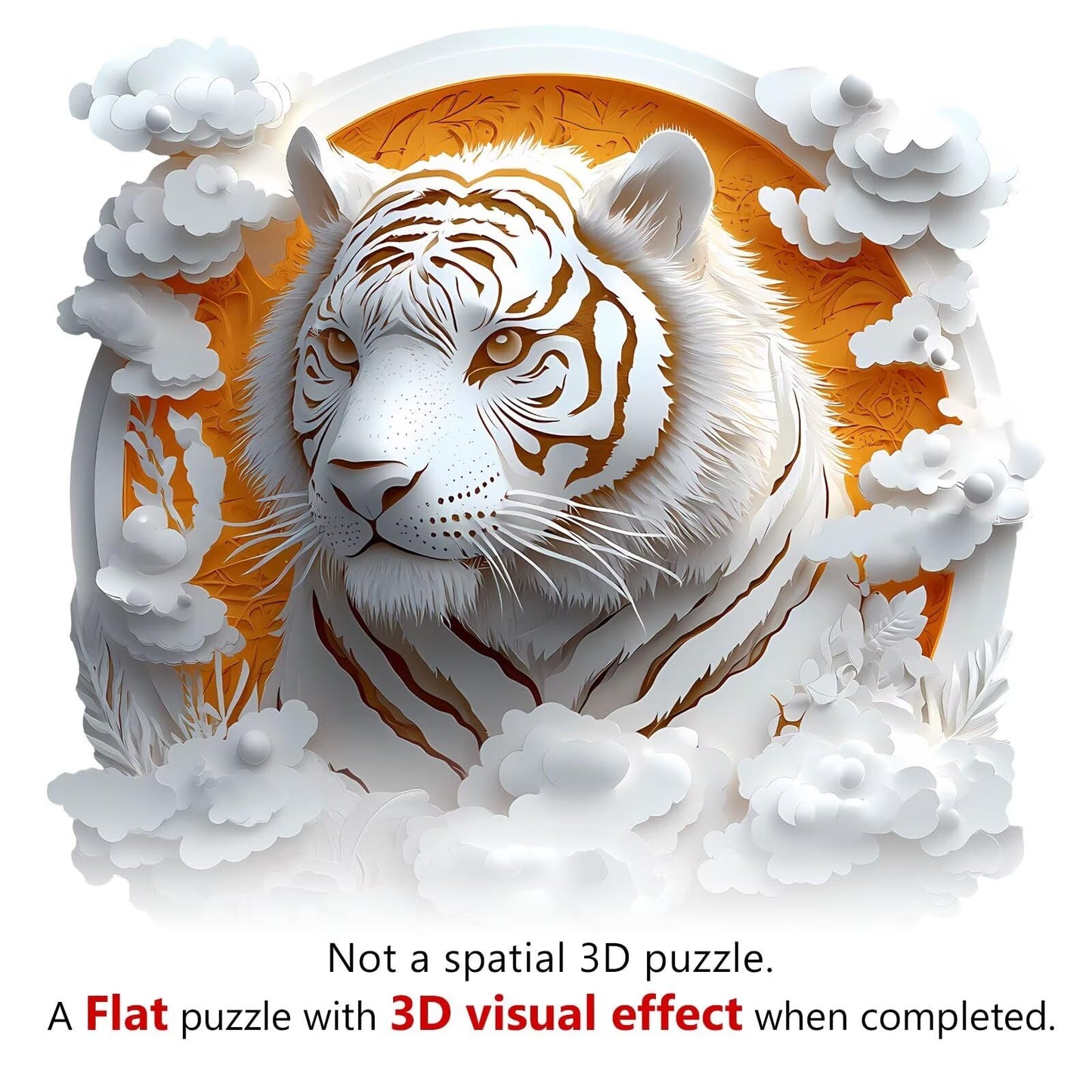 Jollitot White Tiger 3D Wooden Puzzle - 300 Pieces, Irregular Paper-Cut Art