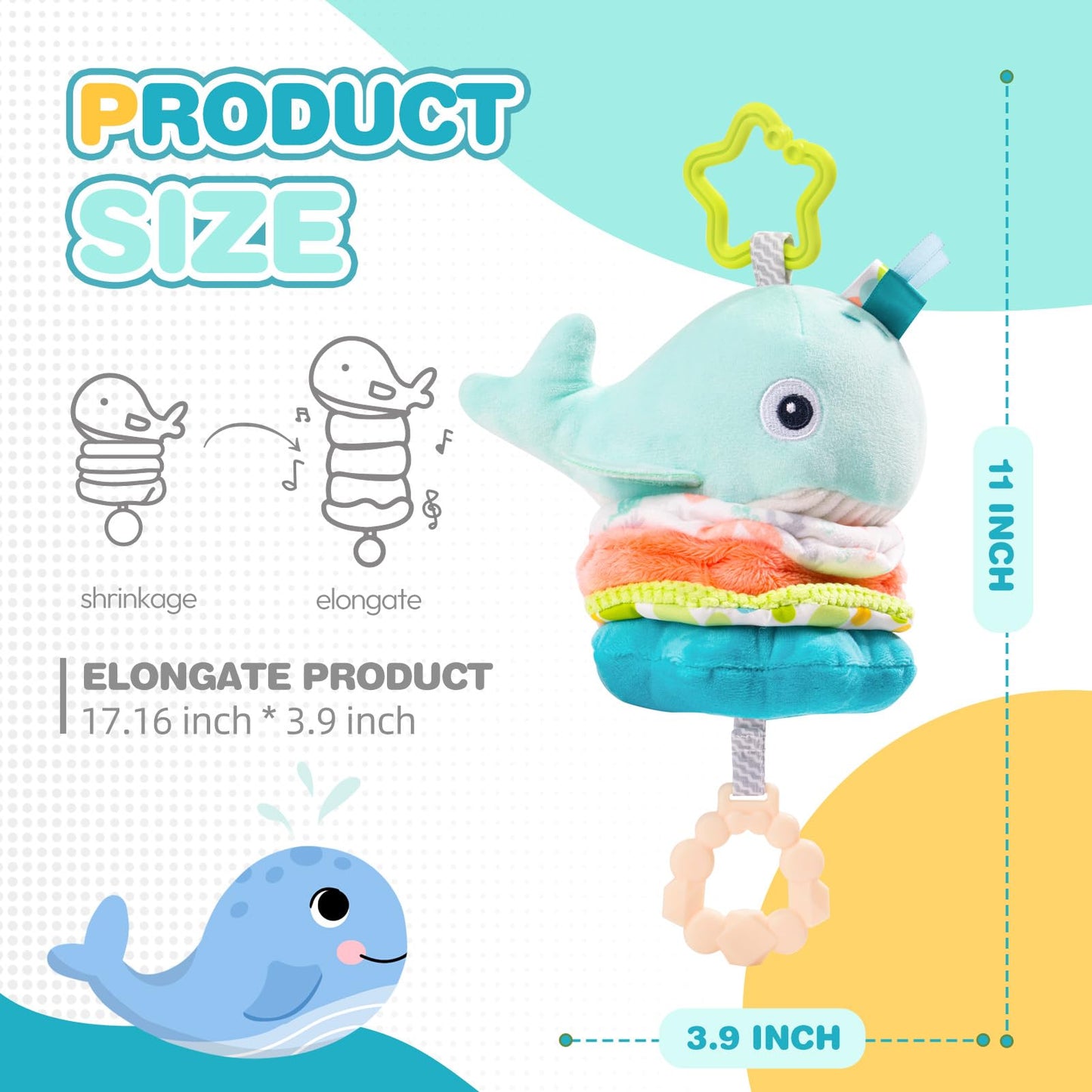 Jollybaby Whale Musical Pull String Toy – Sensory Plush for Stroller, Car Seat & Crib