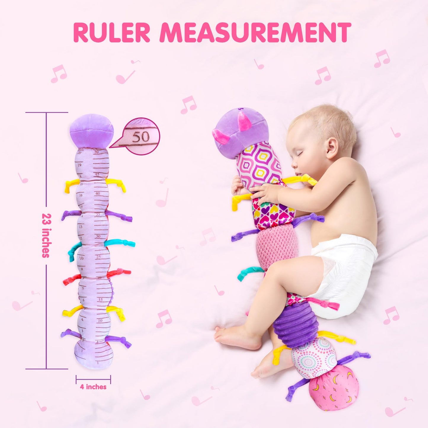 Jollybaby Baby Infant Musical Caterpillar Toy – 4-in-1 Crinkle, Rattle & Textures for 0-12 Months