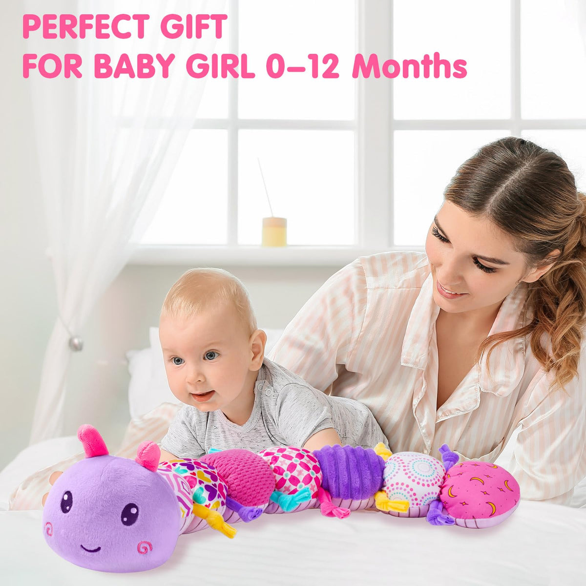 Jollybaby Baby Infant Musical Caterpillar Toy – 4-in-1 Crinkle, Rattle & Textures for 0-12 Months