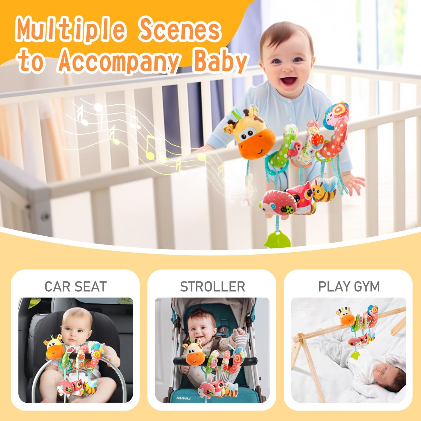 Jollybaby Baby Car Seat & Stroller Toy — 0-12 Months, Music Box & Teether