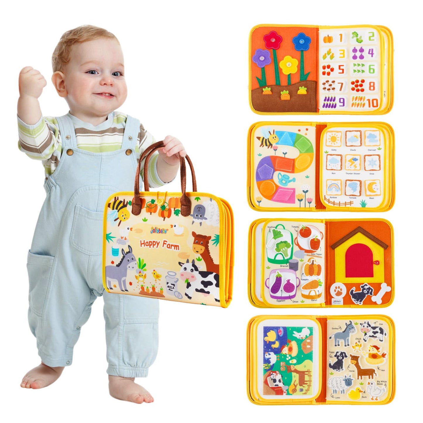 Jollybaby Montessori Activity Busy Book – Farm Theme for Toddlers & Preschool Learning