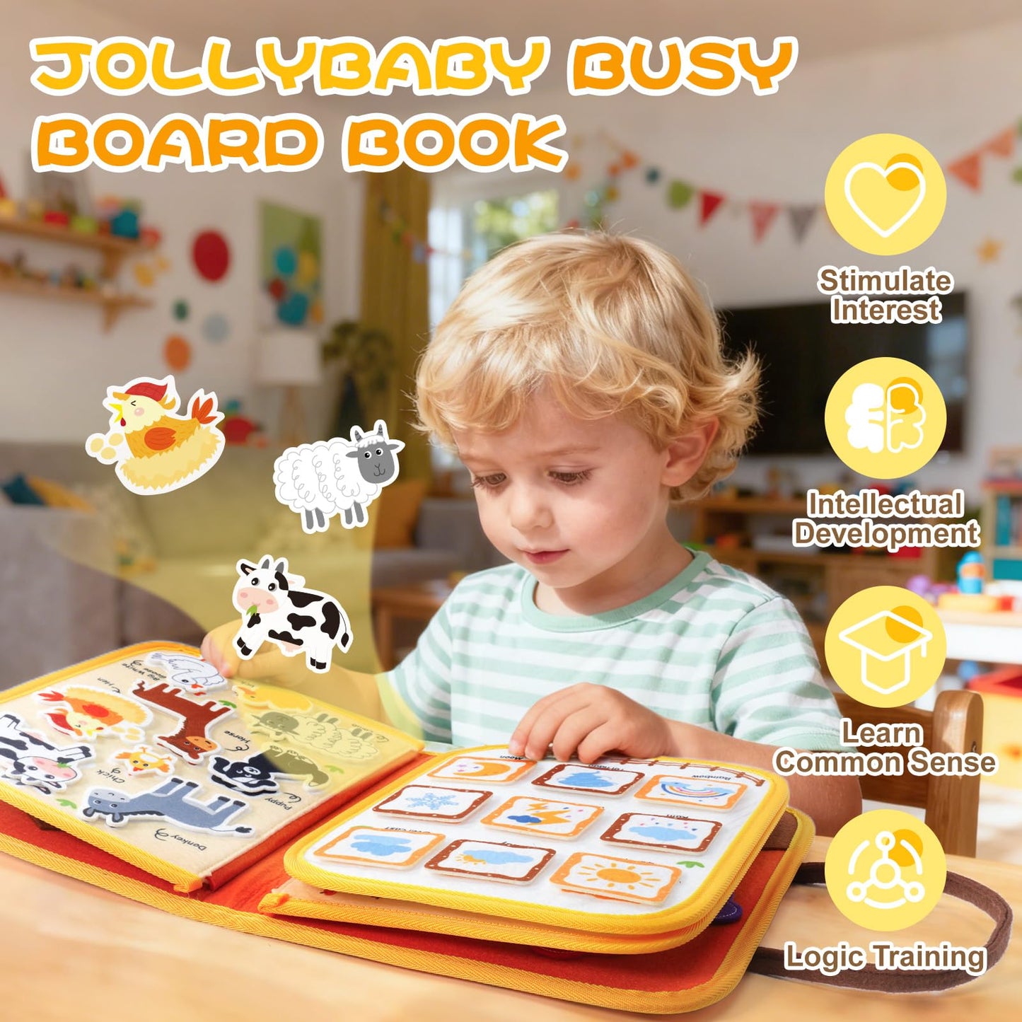 Jollybaby Montessori Activity Busy Book – Farm Theme for Toddlers & Preschool Learning