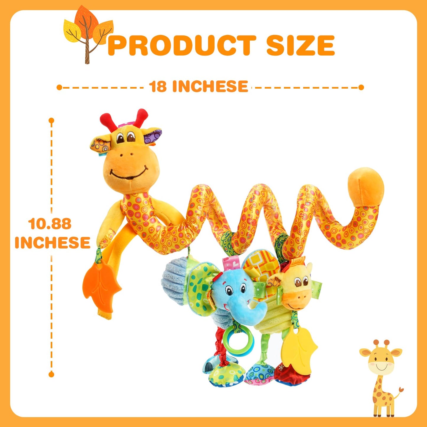 Jollybaby Giraffe Crib Toy & Teether for Babies 0-12 Months — Sensory Play, Music Box, Spiral Clip