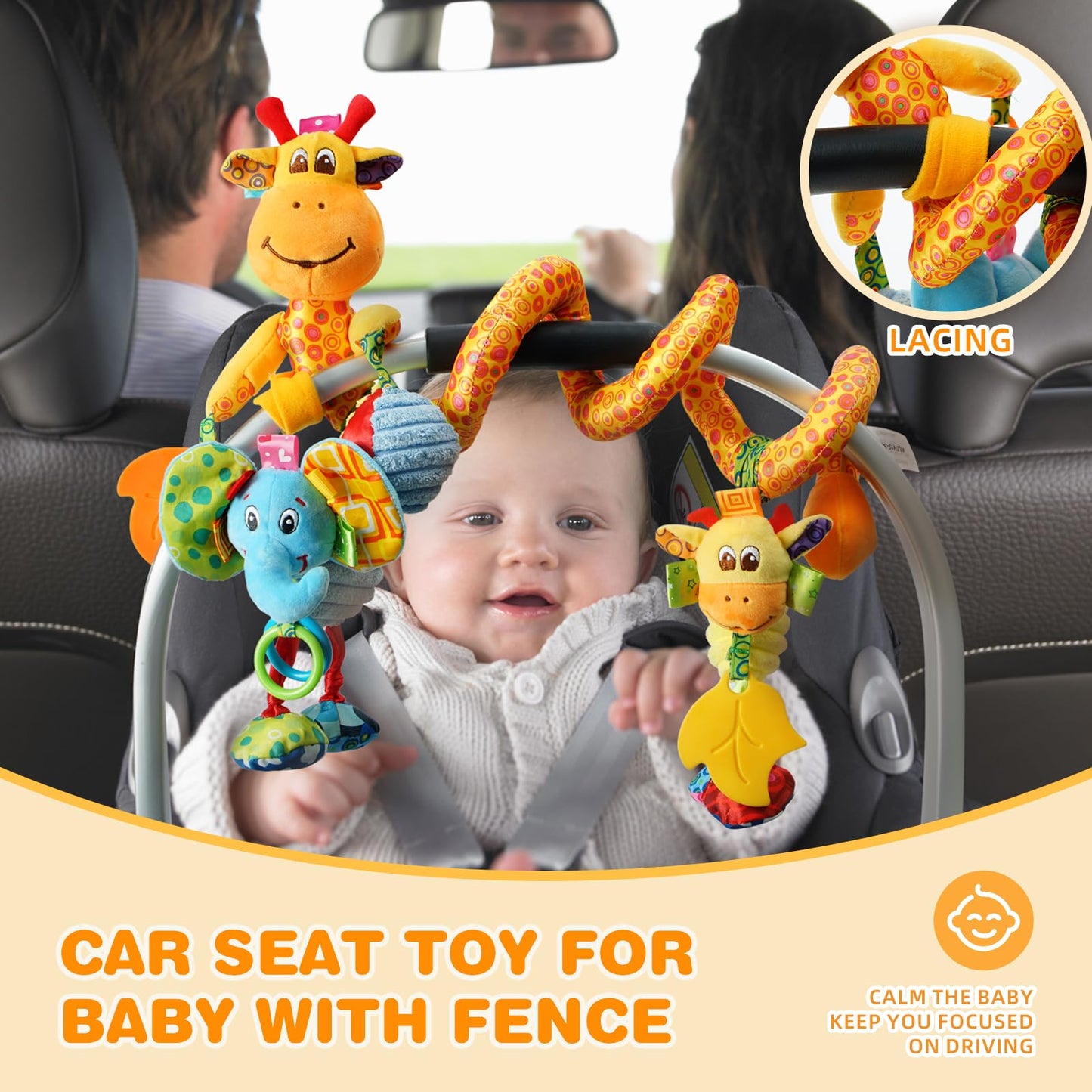 Jollybaby Giraffe Crib Toy & Teether for Babies 0-12 Months — Sensory Play, Music Box, Spiral Clip
