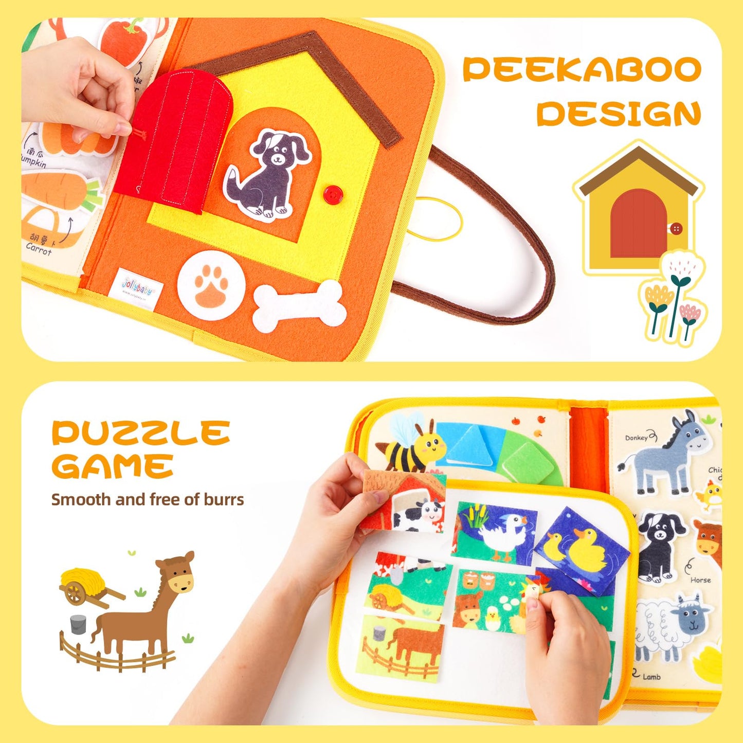 Jollybaby Montessori Activity Busy Book – Farm Theme for Toddlers & Preschool Learning