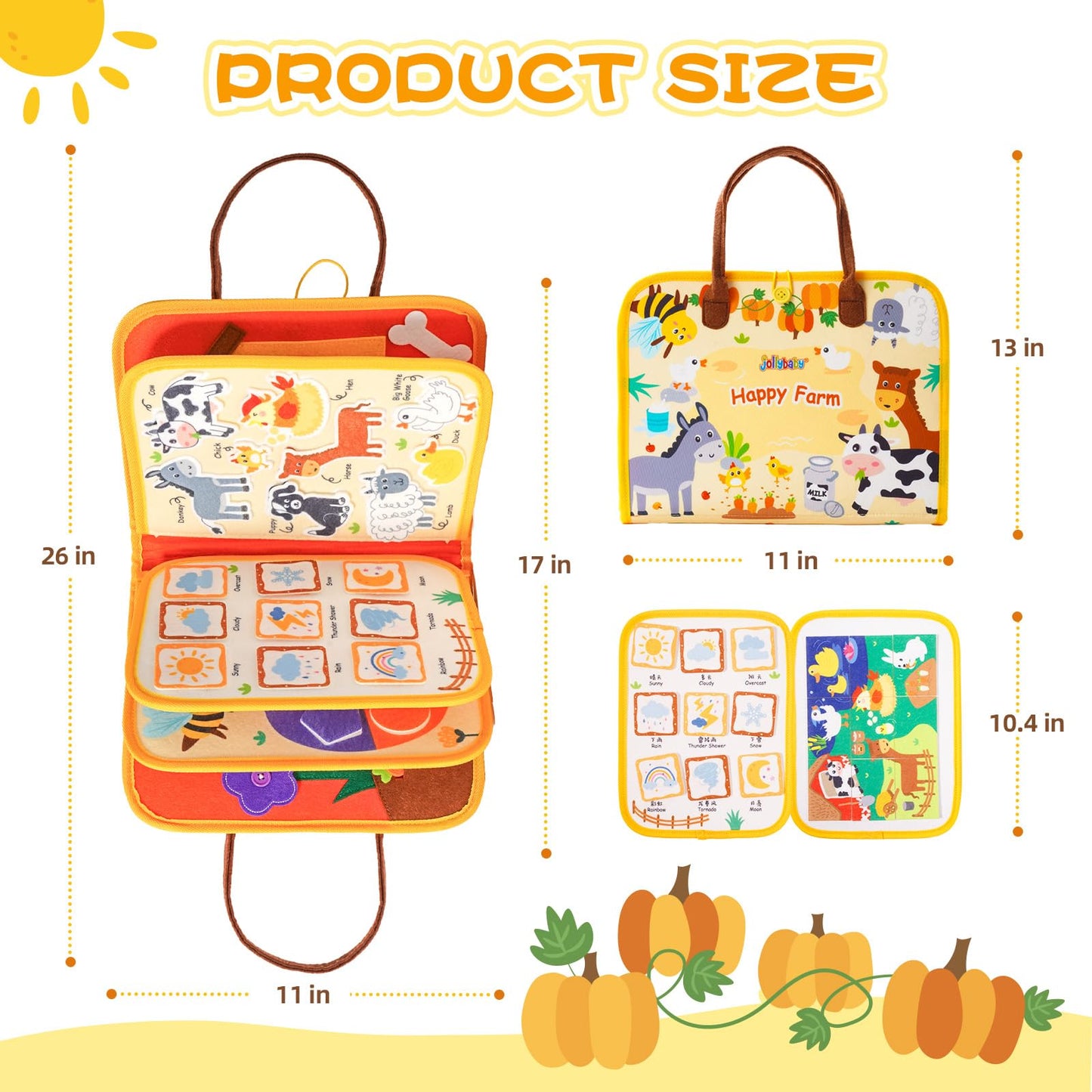 Jollybaby Montessori Activity Busy Book – Farm Theme for Toddlers & Preschool Learning