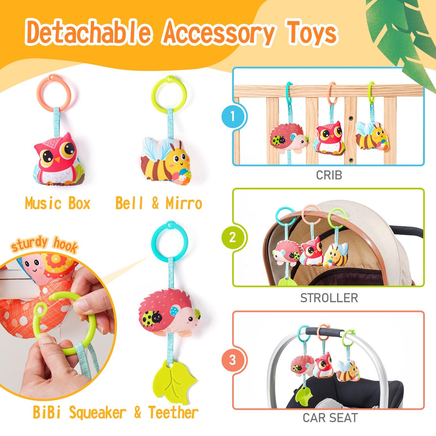 Jollybaby Baby Car Seat & Stroller Toy — 0-12 Months, Music Box & Teether