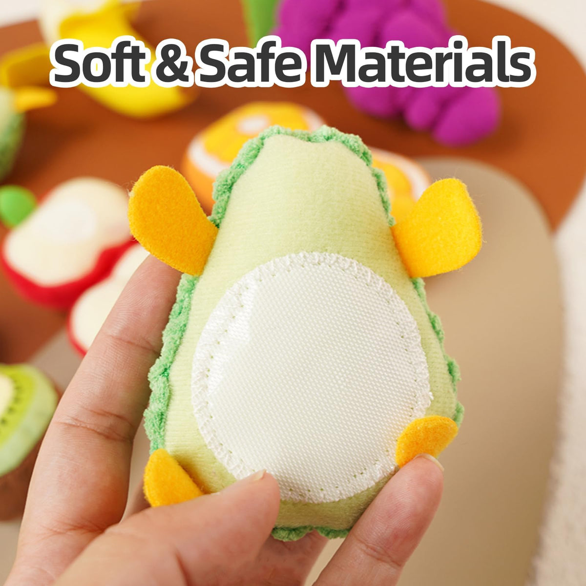 Jollybaby Toddler Plush Fruit Basket: Soft Montessori Pretend Play Food Set
