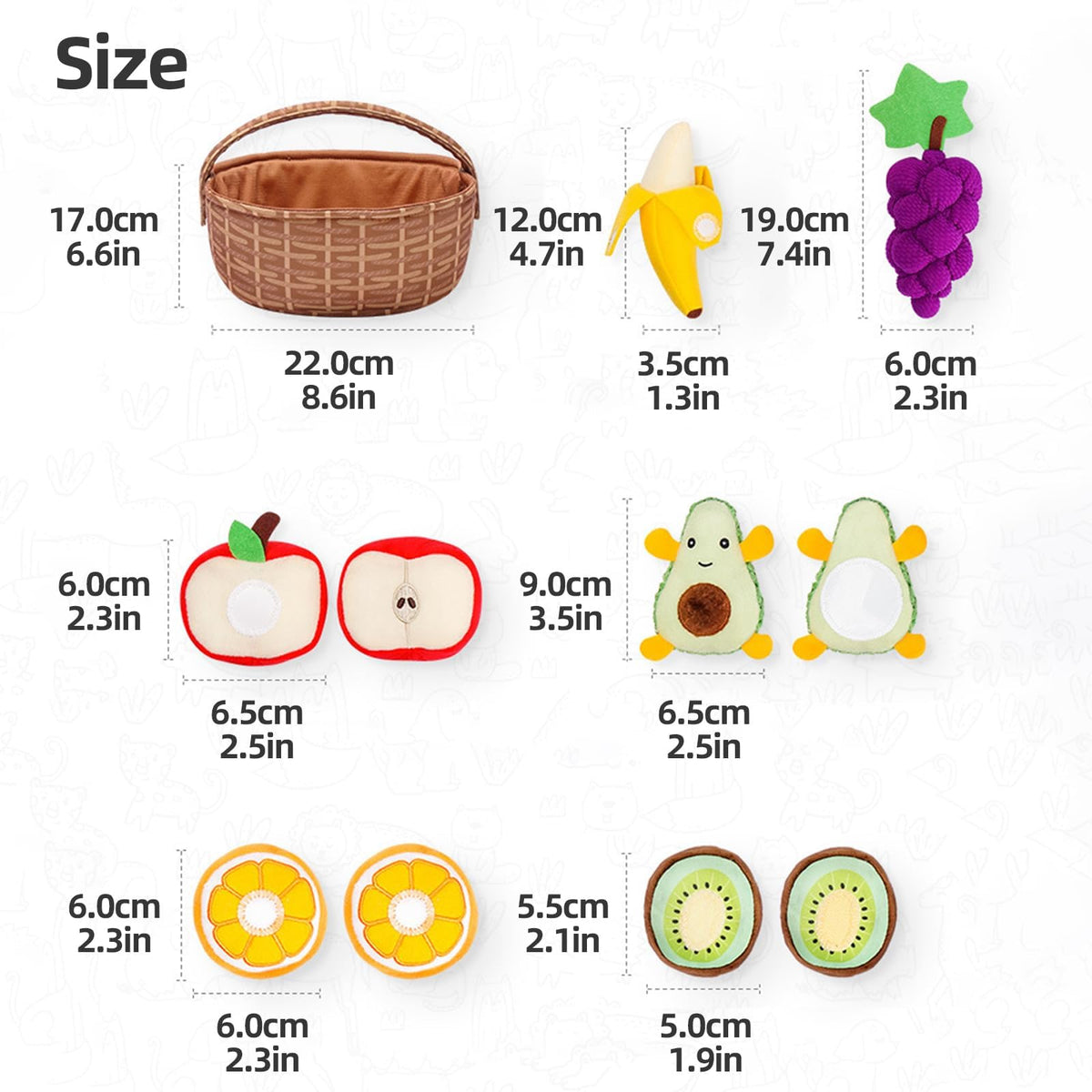 Jollybaby Toddler Plush Fruit Basket: Soft Montessori Pretend Play Food Set