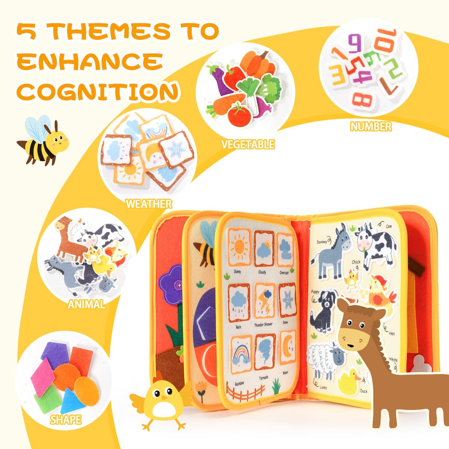 Jollybaby Montessori Activity Busy Book – Farm Theme for Toddlers & Preschool Learning
