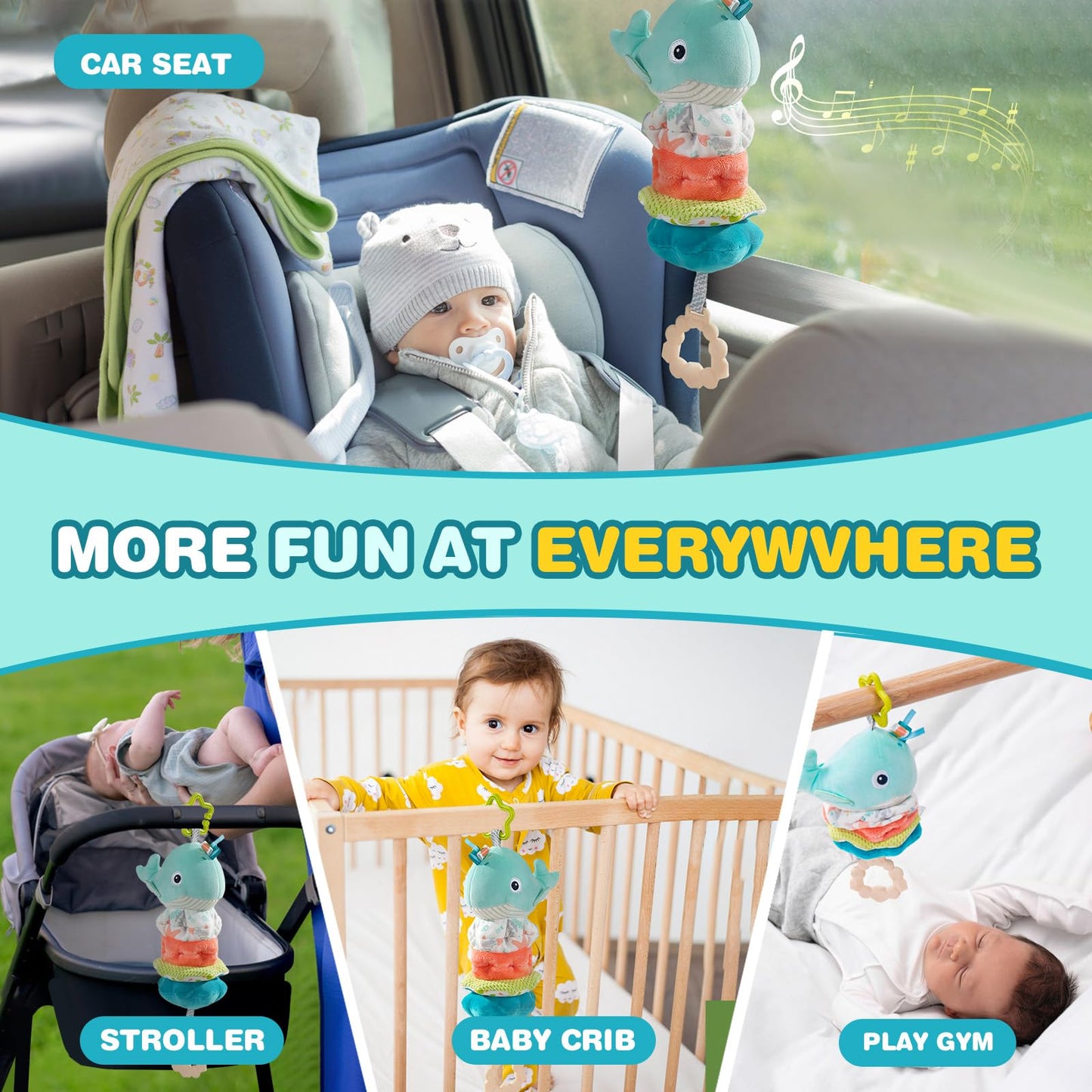 Jollybaby Whale Musical Pull String Toy – Sensory Plush for Stroller, Car Seat & Crib