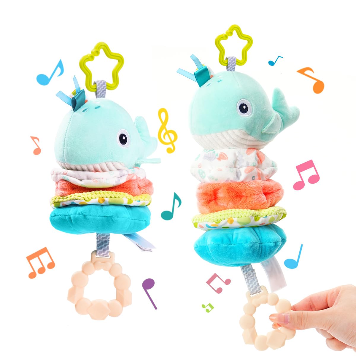 Jollybaby Whale Musical Pull String Toy – Sensory Plush for Stroller, Car Seat & Crib