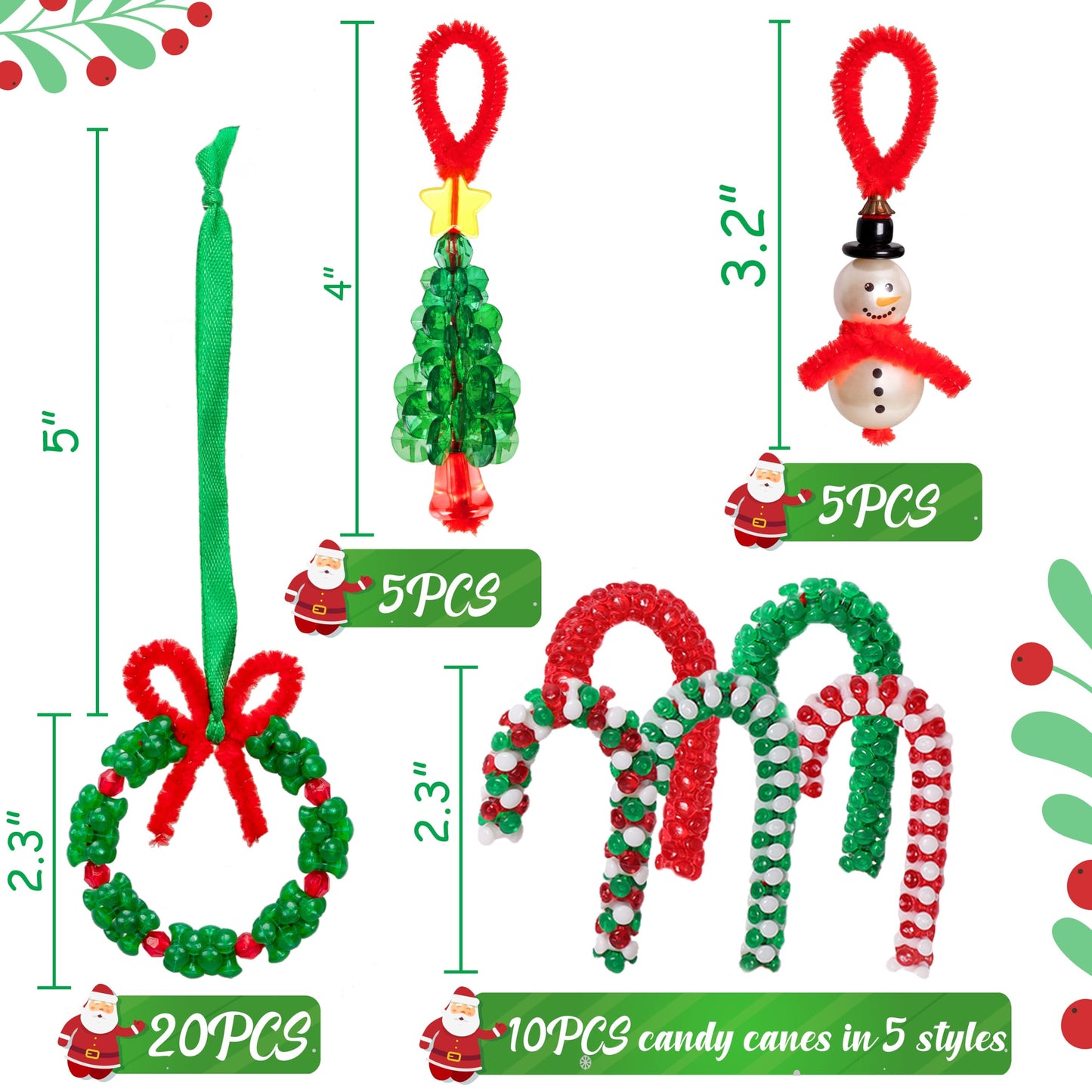 Jollylife Beaded Ornament Kit – 40-Piece Christmas Crafts for Family Fun (Wreaths, Candy Canes, Snowmen, Trees)